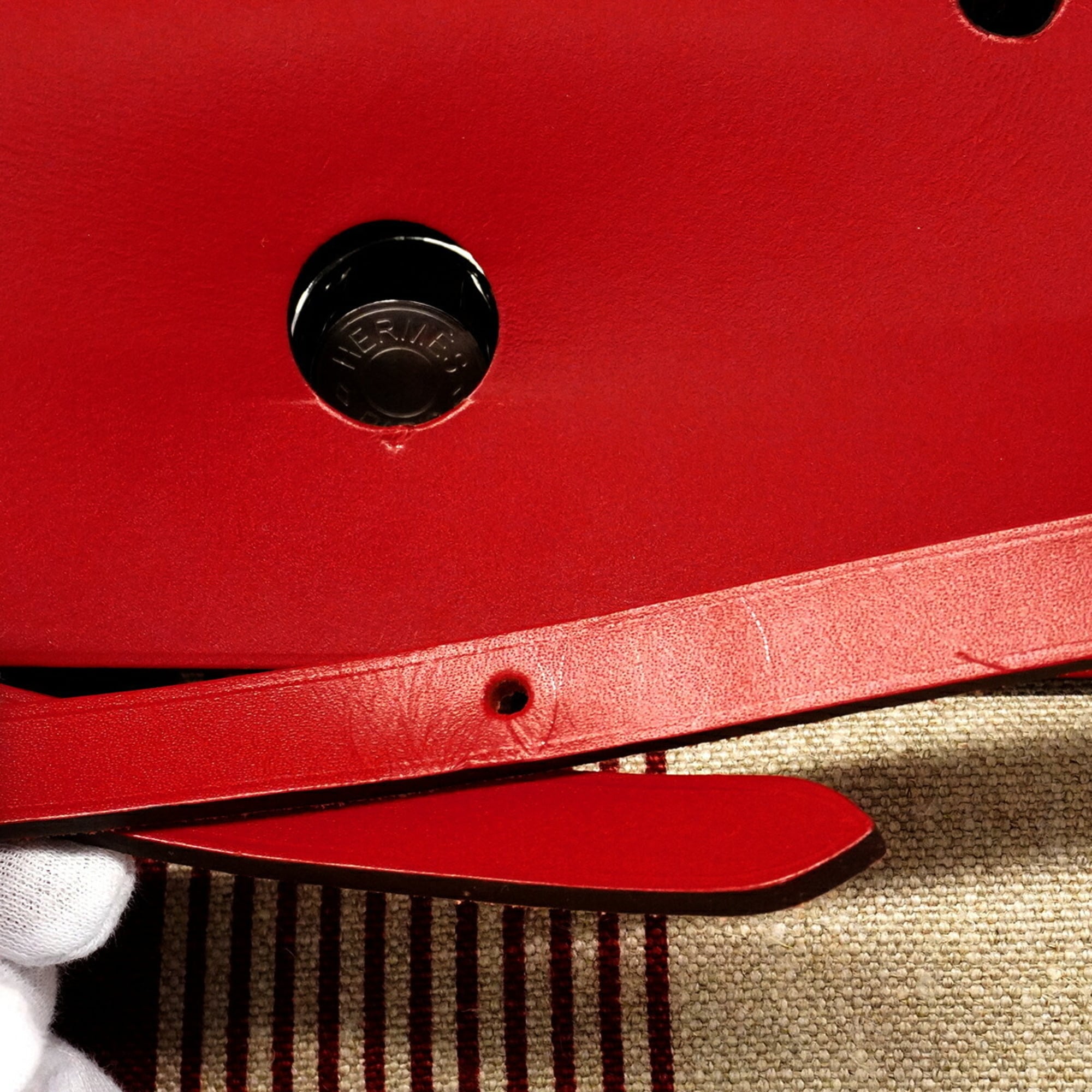 Hermes Red Color Canvas Handbag (Pre-Owned)