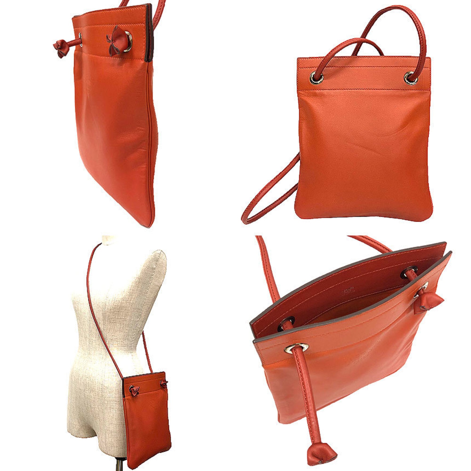 Hermes Orange Leather Pochette Shoulder Bag (Pre-Owned)