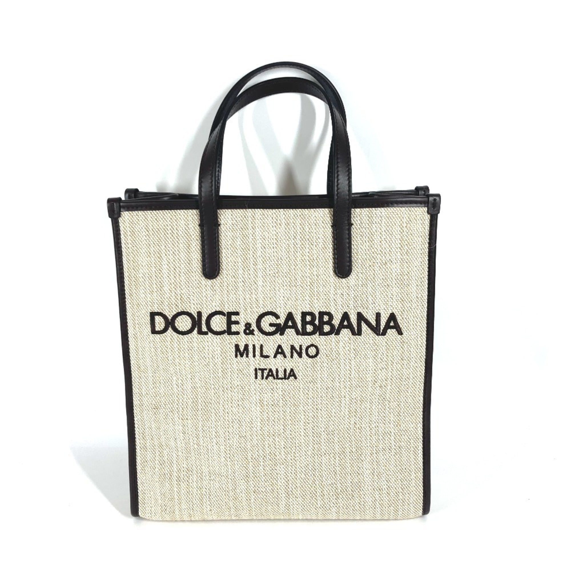 Dolce & Gabbana Beige Brown Canvas Leather Shoulder Bag Tote Bag (Pre-Owned)