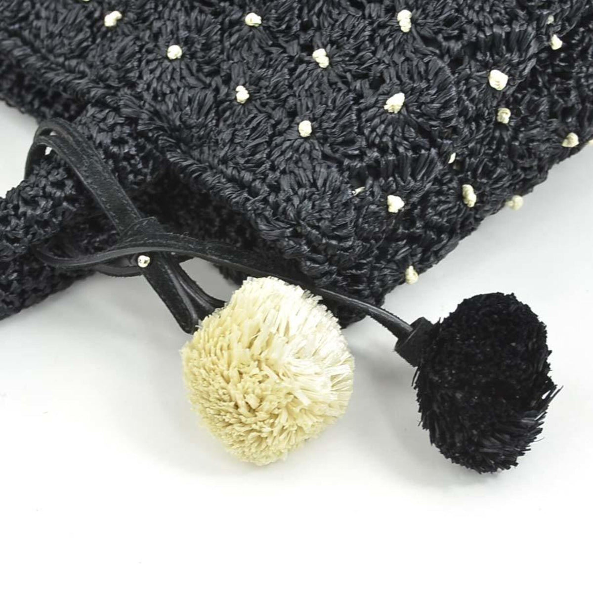 Prada Black Off-White Raffia Handbag Shoulder Bag (Pre-Owned)