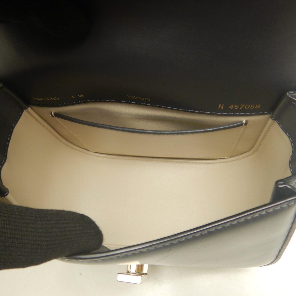 Valextra Gray Navy Leather Shoulder Bag (Pre-Owned)