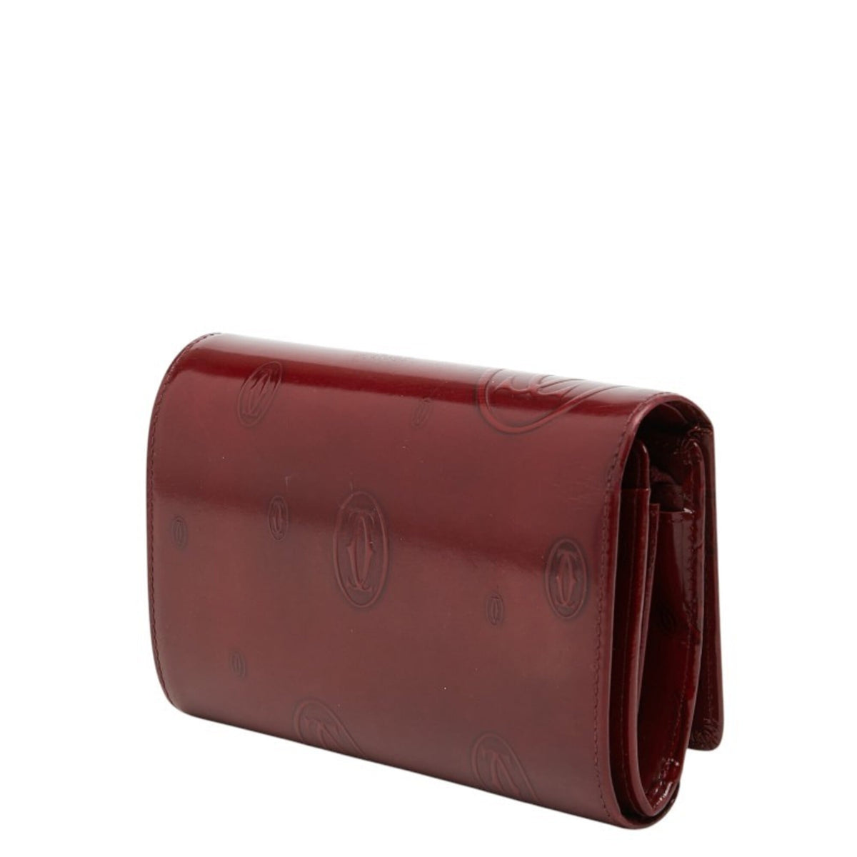 Cartier Bordeaux Wine Red Patent Leather Long Wallet (Bi-Fold) (Pre-Owned)