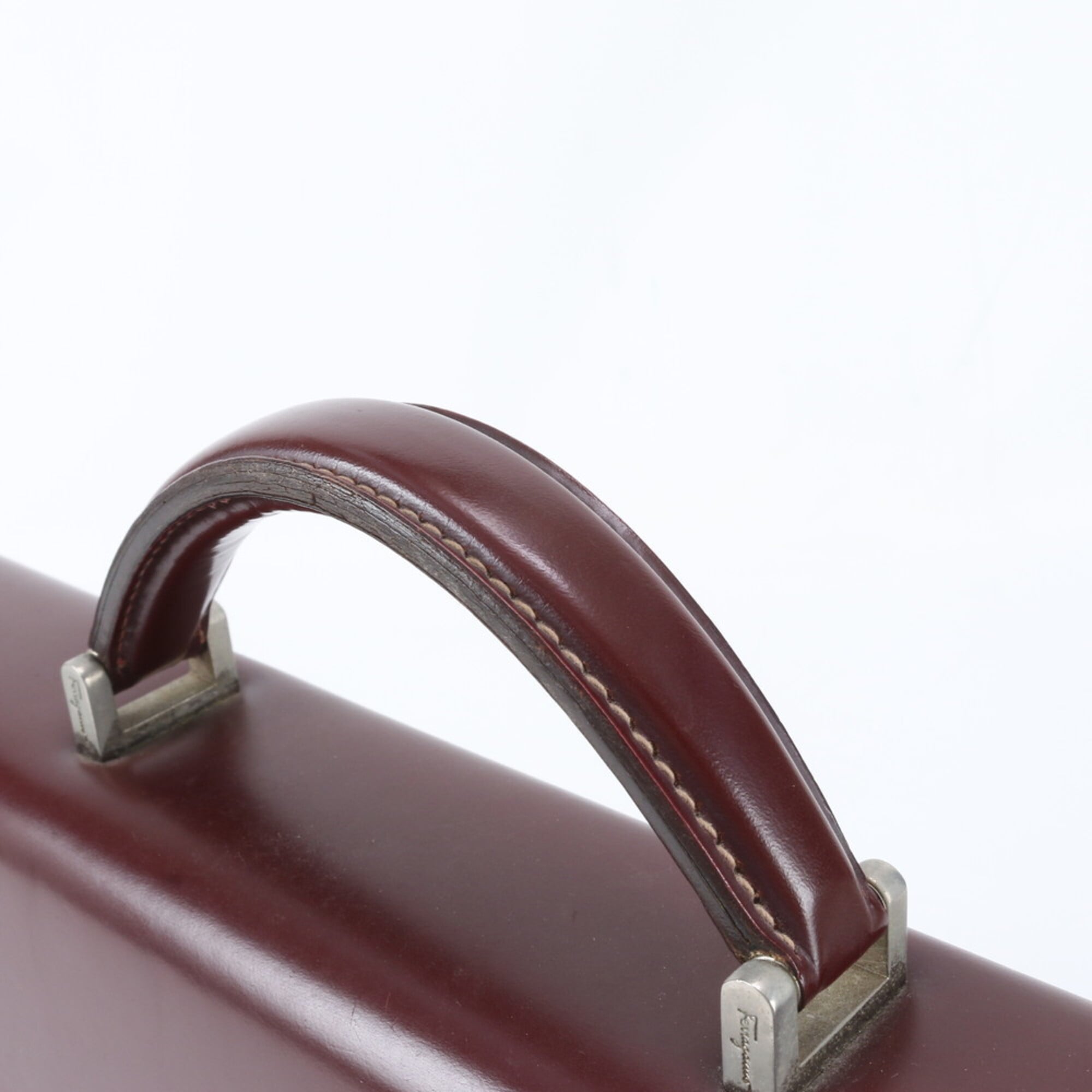 Salvatore Ferragamo Red Color Wine Leather Briefcase Tote Bag (Pre-Owned)