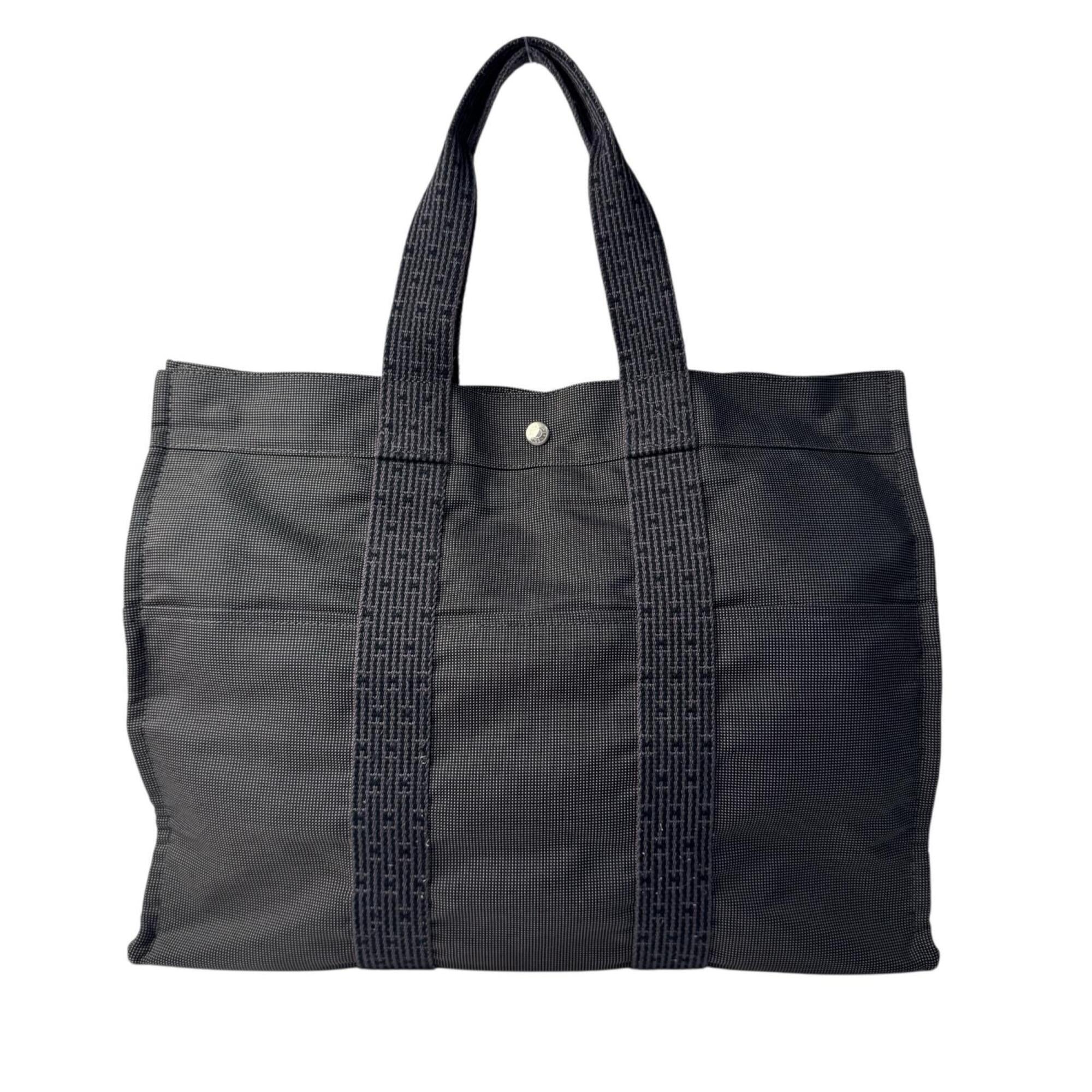 Hermes Dark Gray Canvas Tote Bag (Pre-Owned)