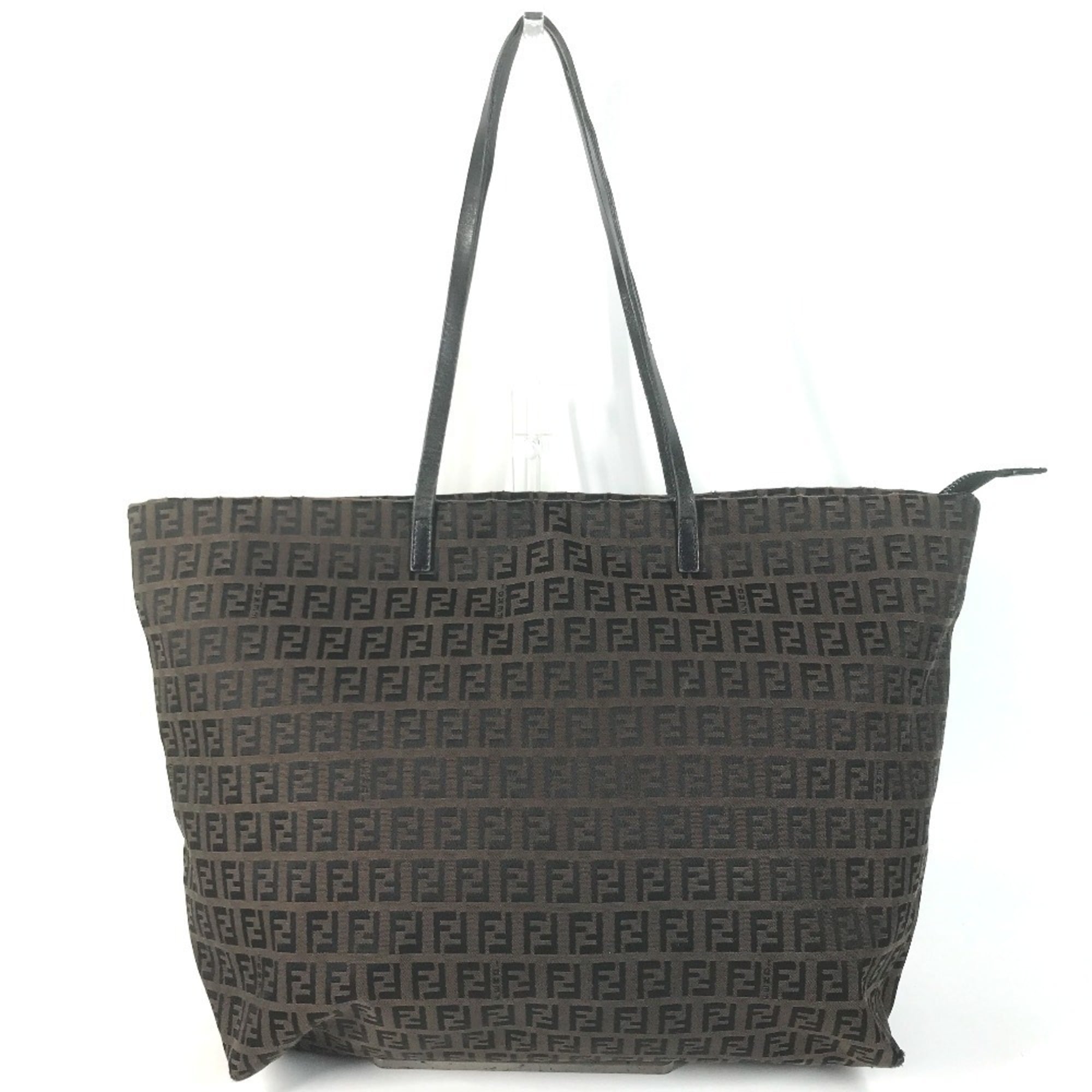 Fendi Brown Leather Canvas Shoulder Bag Tote Bag (Pre-Owned)