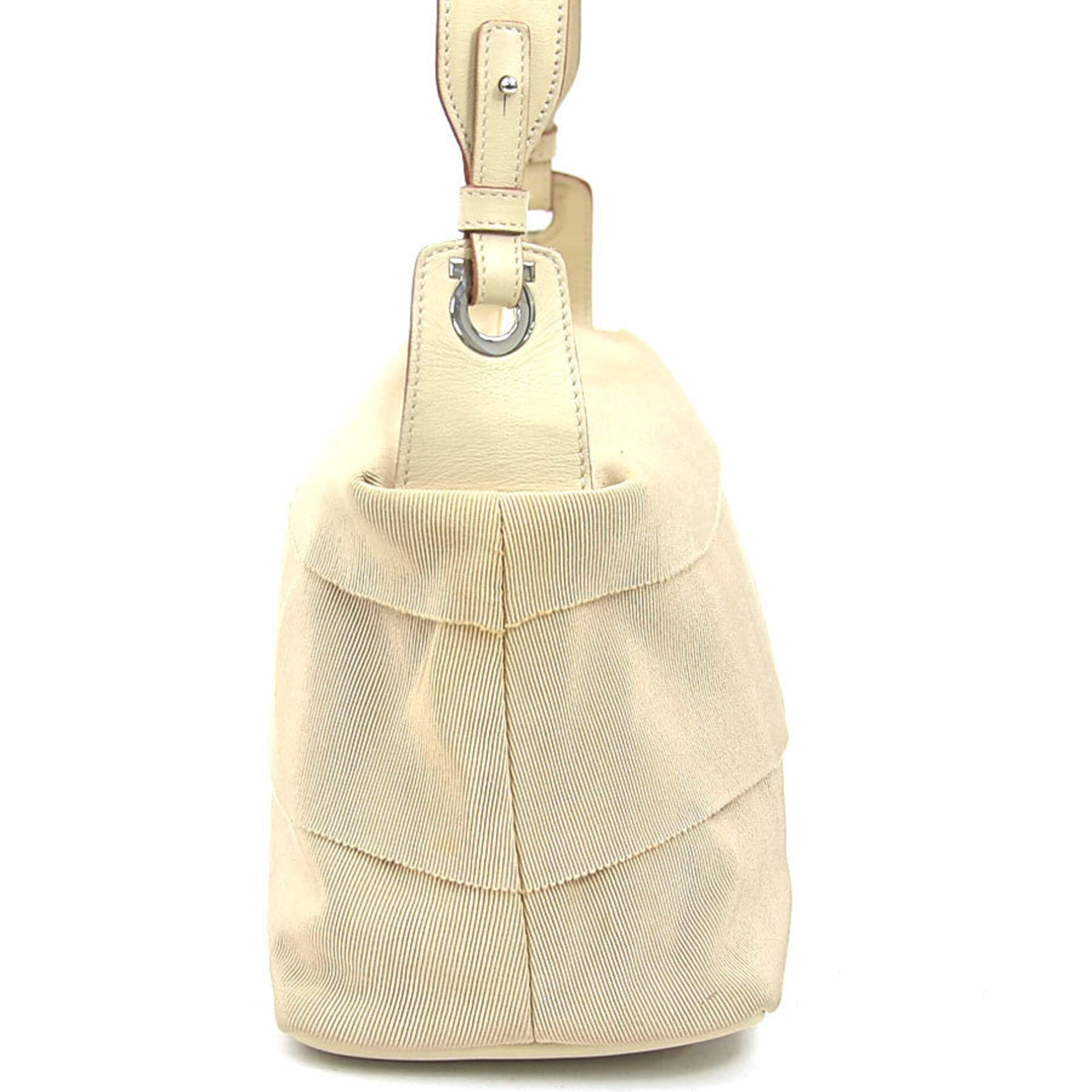 Salvatore Ferragamo Beige Canvas Leather Shoulder Bag (Pre-Owned)