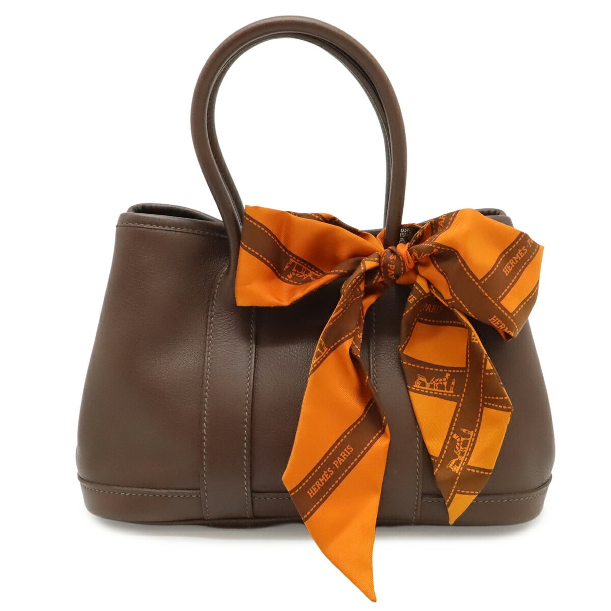 Hermes Garden Brown Havane Orange Swift Leather Silk Handbag (Pre-Owned)