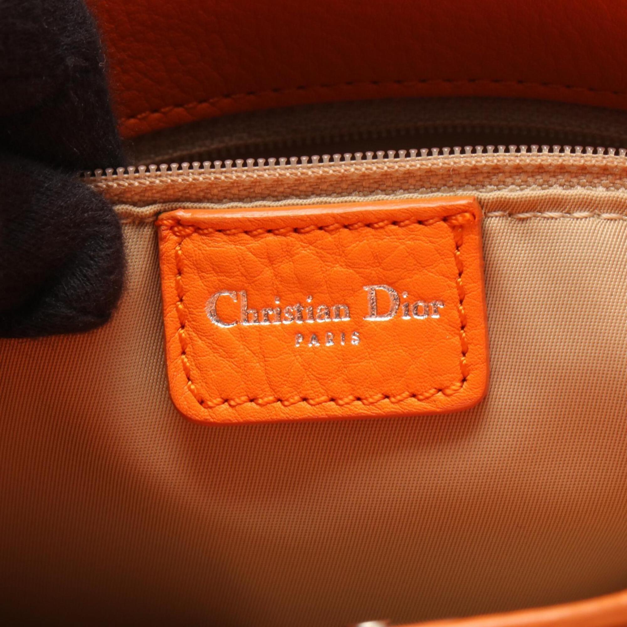 Christian Dior Beige Orange Canvas Leather Handbag Tote Bag (Pre-Owned)