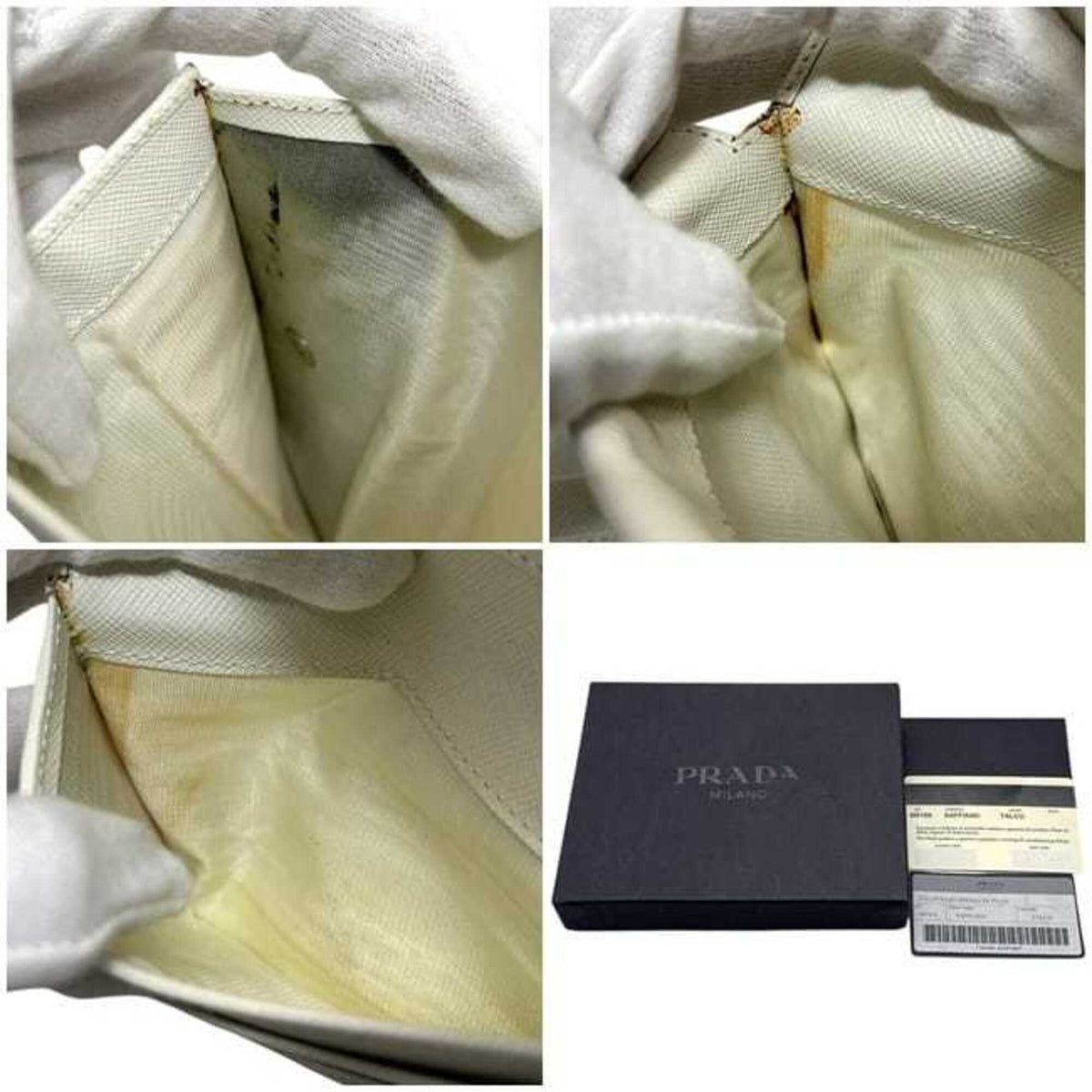 Prada Saffiano Talco White Leather Wallet (Tri-Fold) (Pre-Owned)