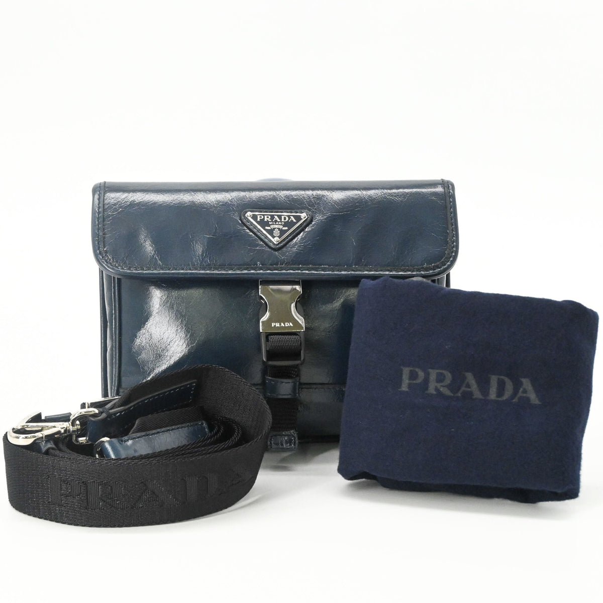 Prada Navy Leather Shoulder Bag Sling Bag (Pre-Owned)