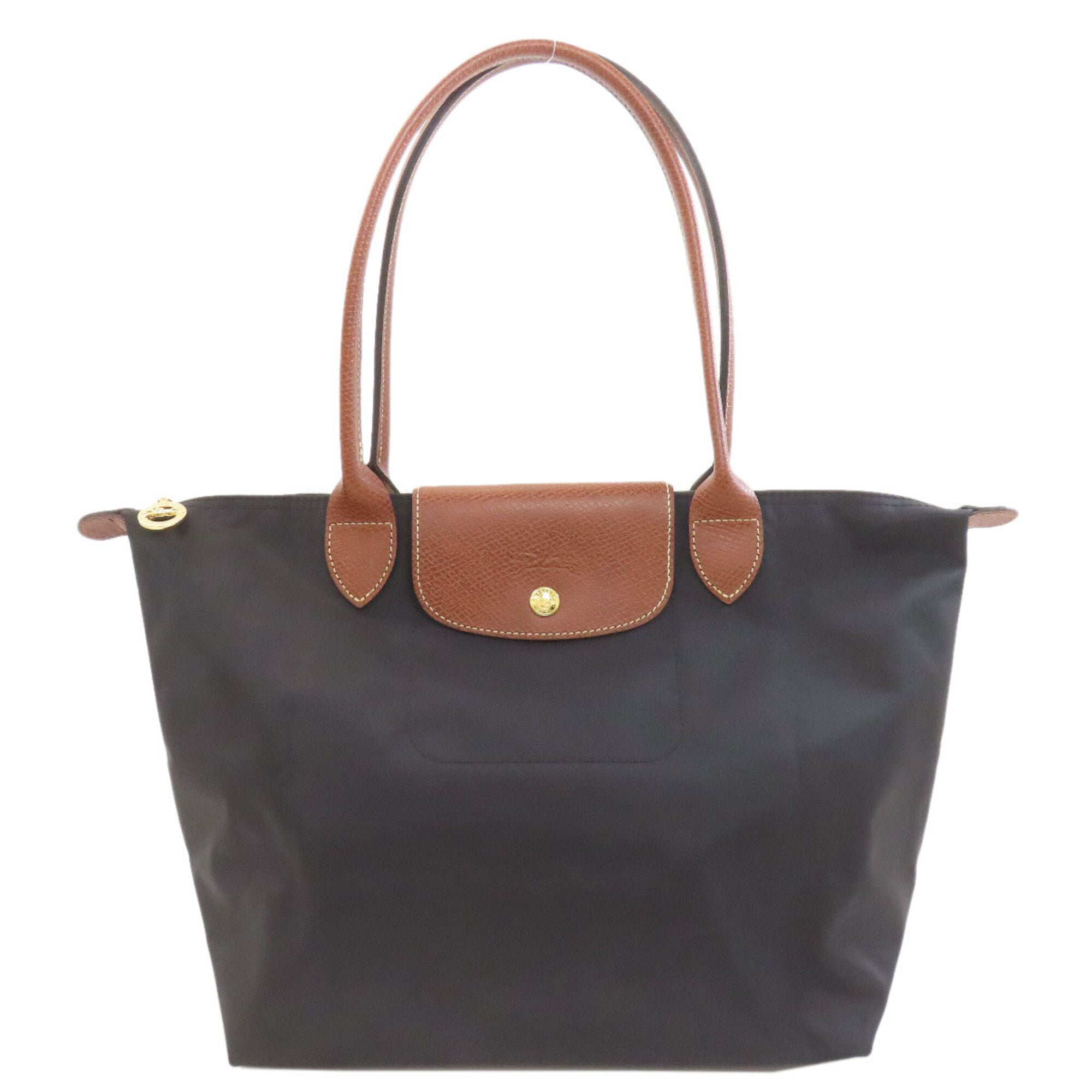 Longchamp Black Brown Nylon Tote Bag (Pre-Owned)