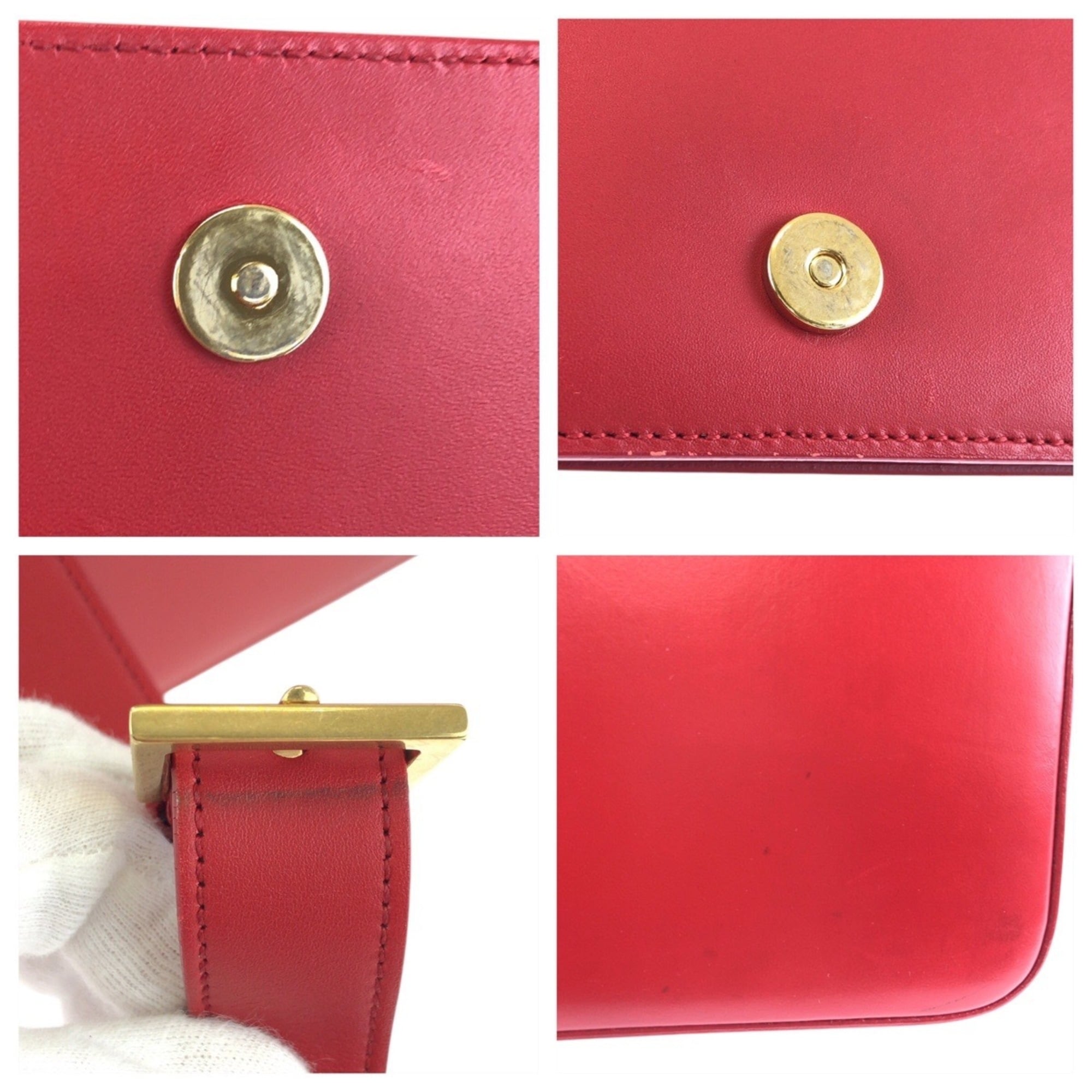Saint Laurent Red Color Leather Pochette Shoulder Bag (Pre-Owned)