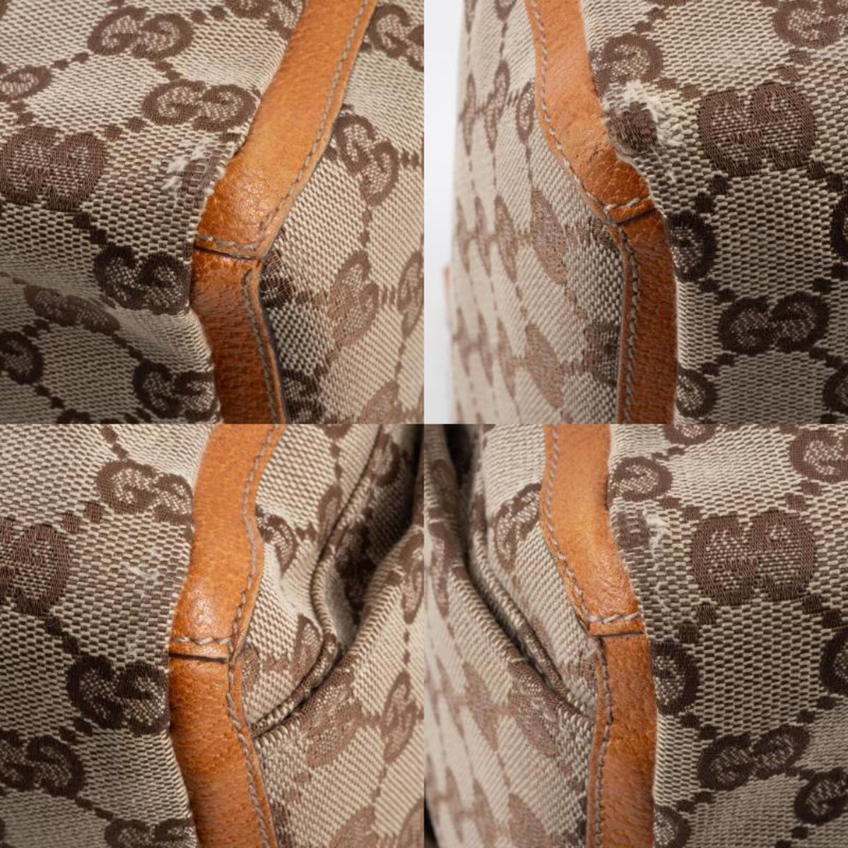 Gucci Abbey Beige Brown Gg Canvas Leather Tote Bag (Pre-Owned)
