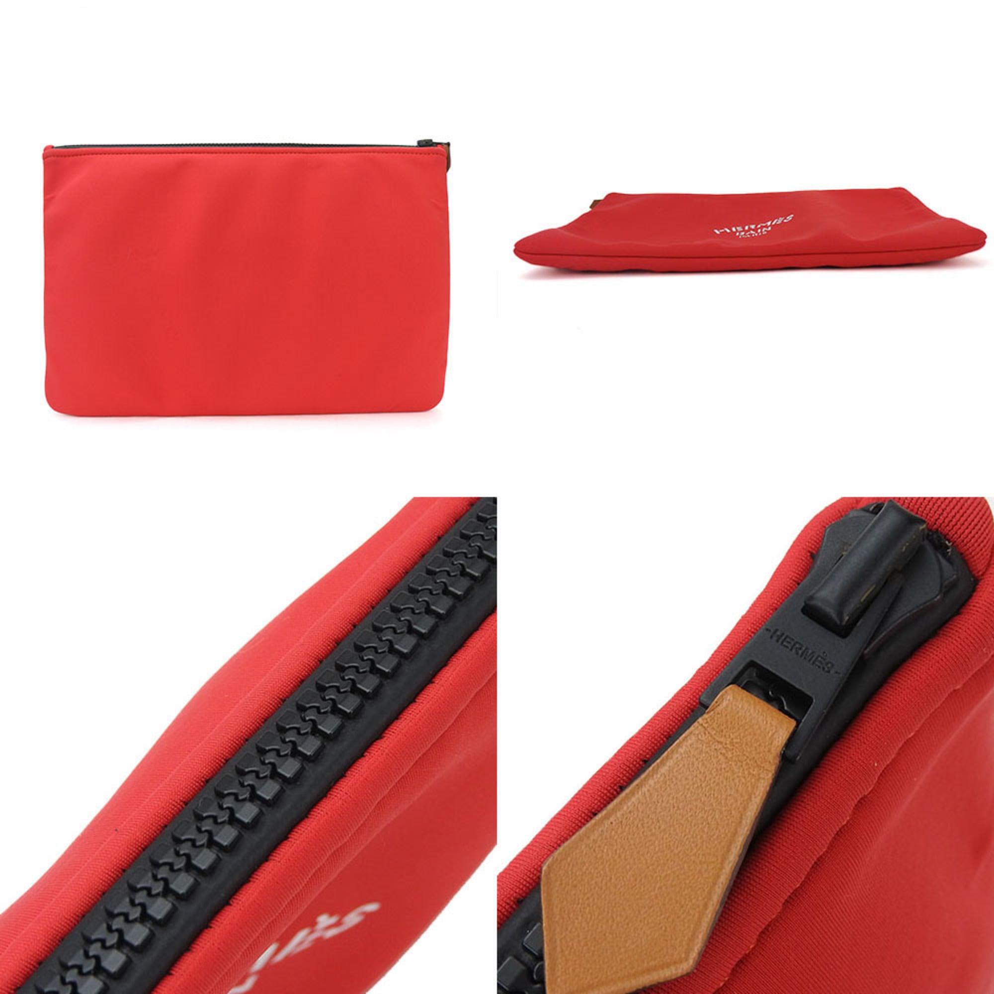 Hermes Kara Red Color Nylon Clutch Bag Pouch (Pre-Owned)