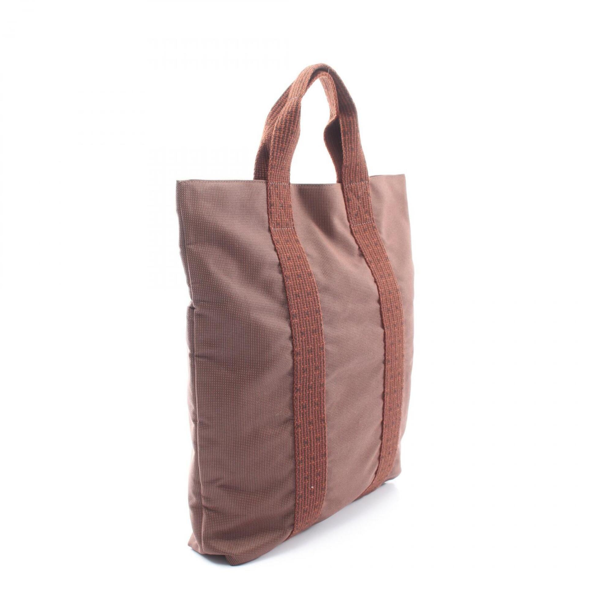 Hermes Brown Nylon Canvas Handbag Tote Bag (Pre-Owned)