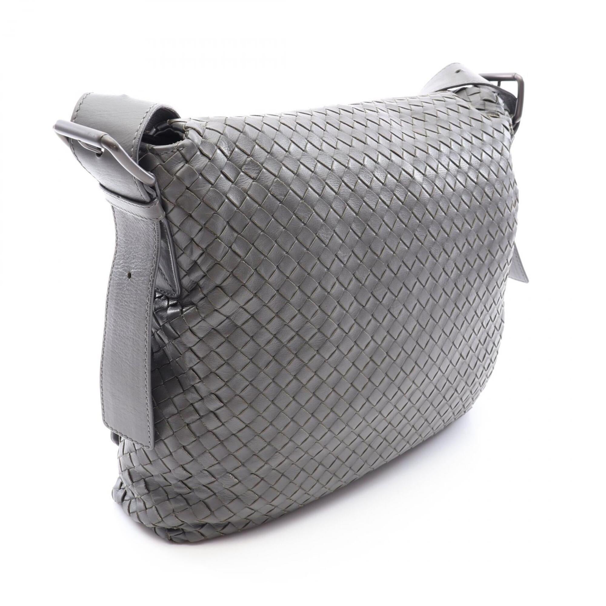 Bottega Veneta Gray Intrecciato Messenger Bag Shoulder Bag (Pre-Owned)