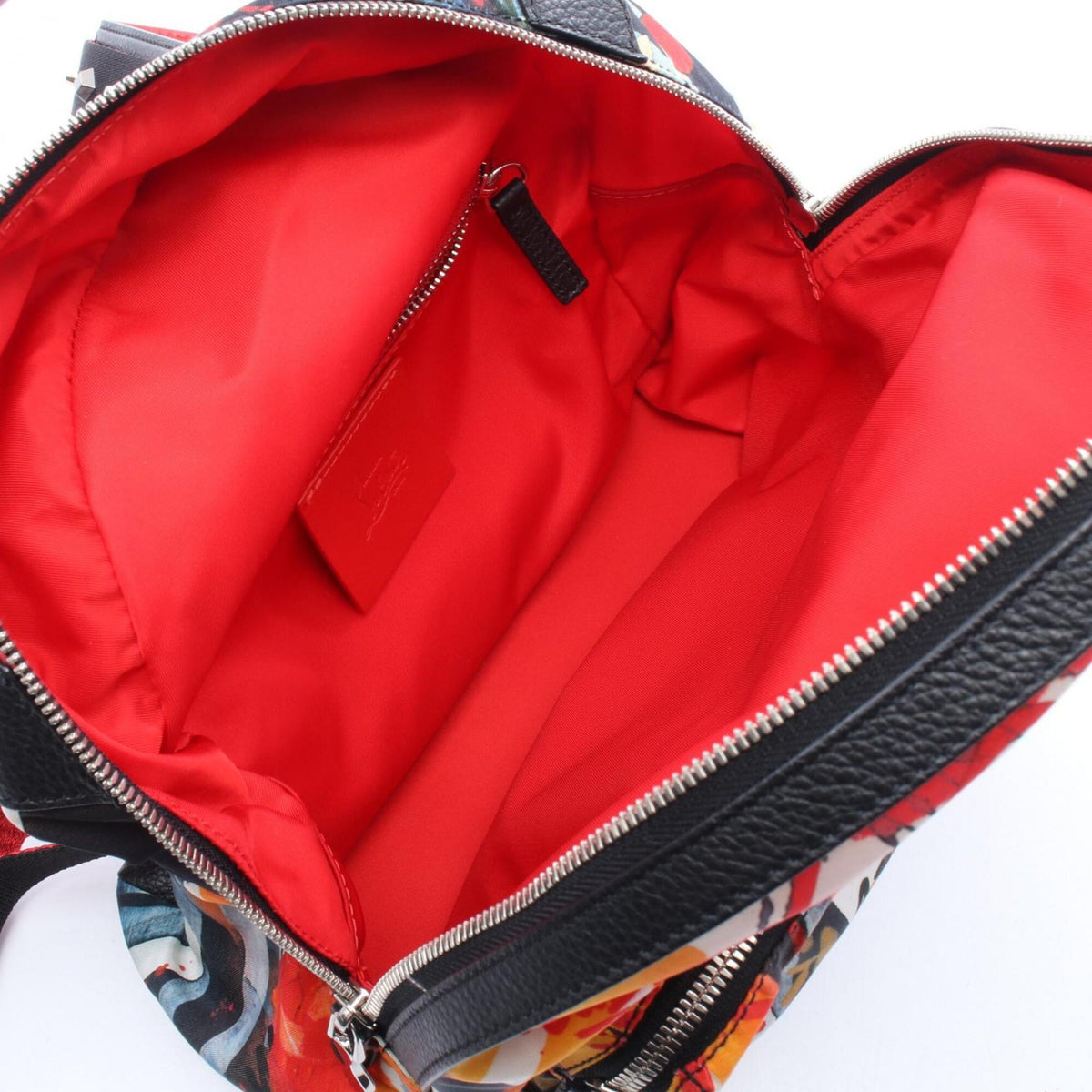 Christian Louboutin Black Multi-Color Red Color Nylon Leather Rubber Backpack Handbag (Pre-Owned)
