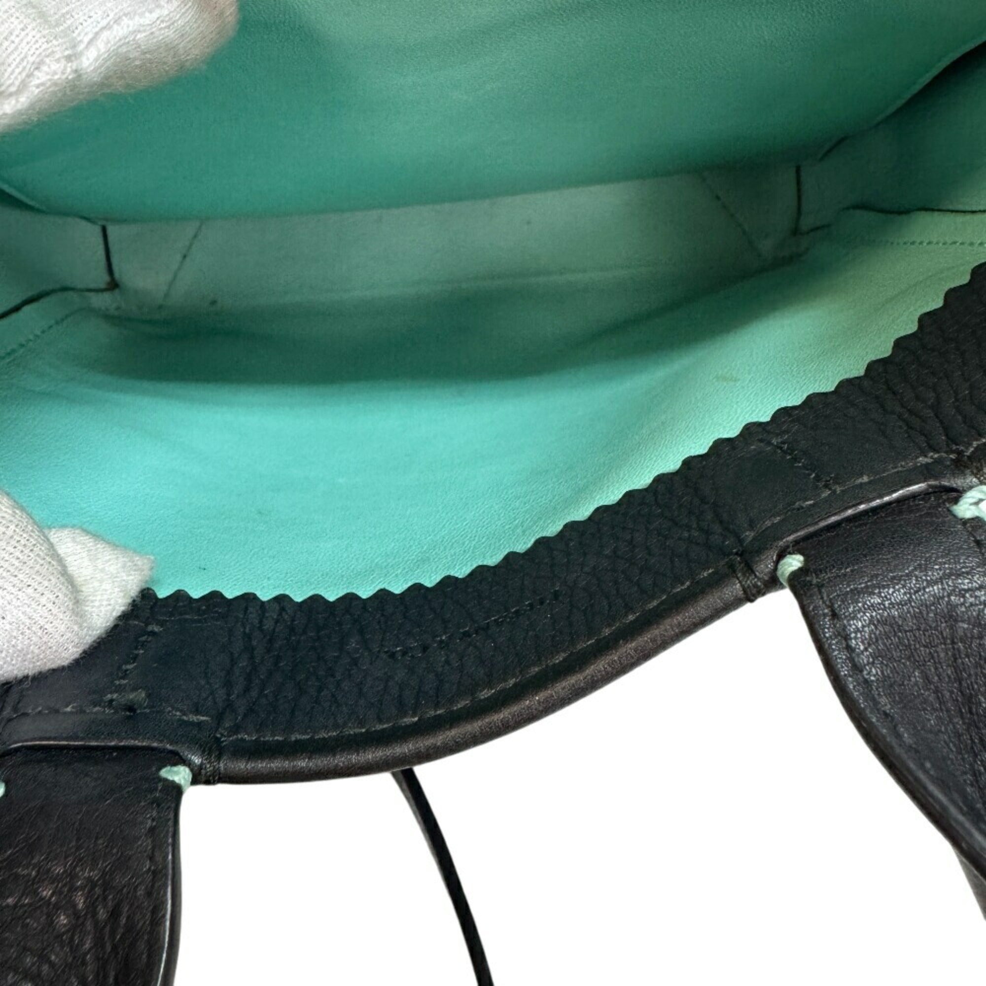 Tiffany Black Tiffany Blue Leather Handbag Shoulder Bag (Pre-Owned)