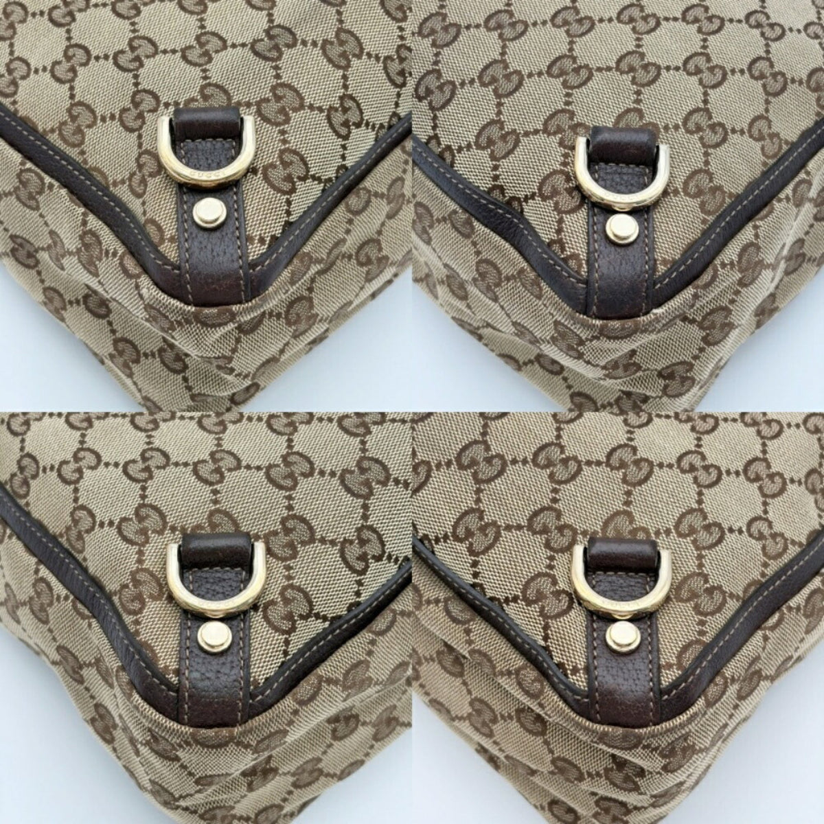 Gucci Beige Dark Brown Gg Canvas Leather Tote Bag (Pre-Owned)