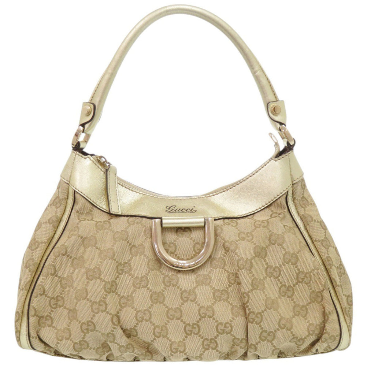 Gucci Beige Gold Gg Canvas Handbag (Pre-Owned)