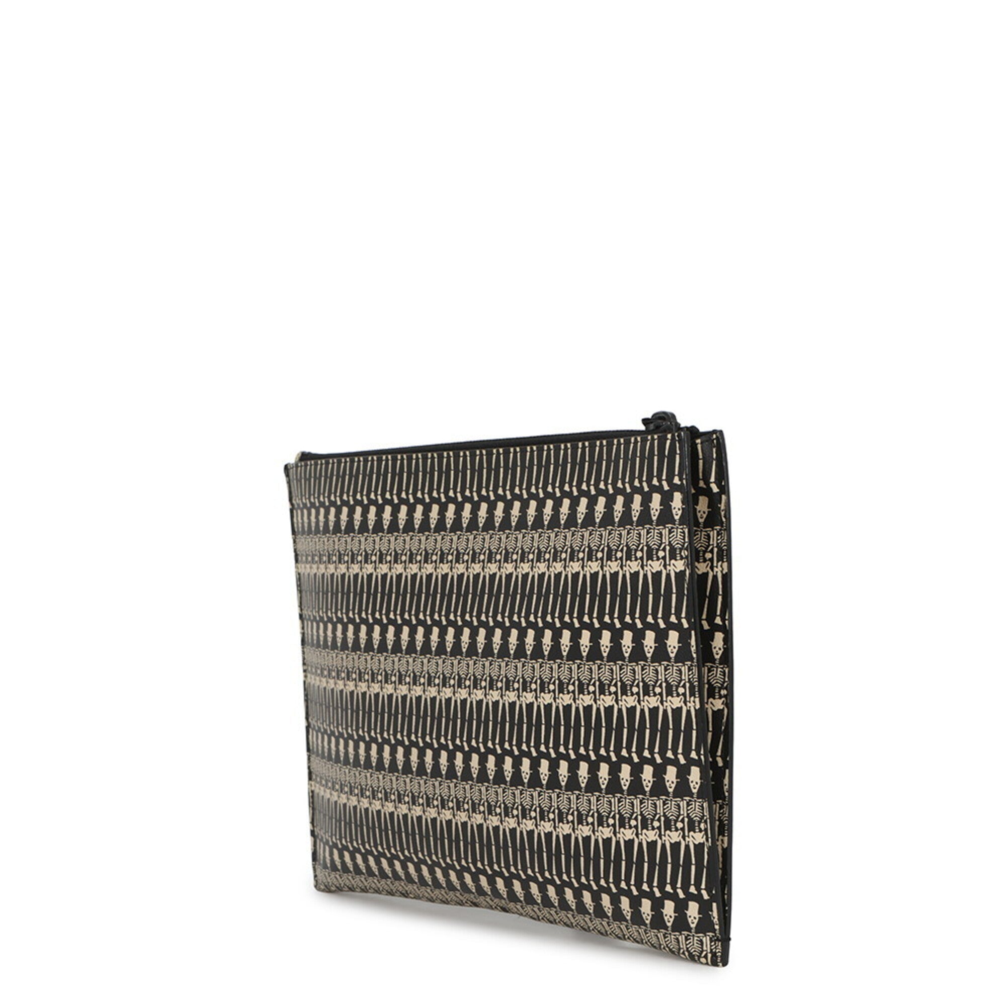 Yves Saint Laurent Beige Black Leather Clutch Bag Handbag (Pre-Owned)