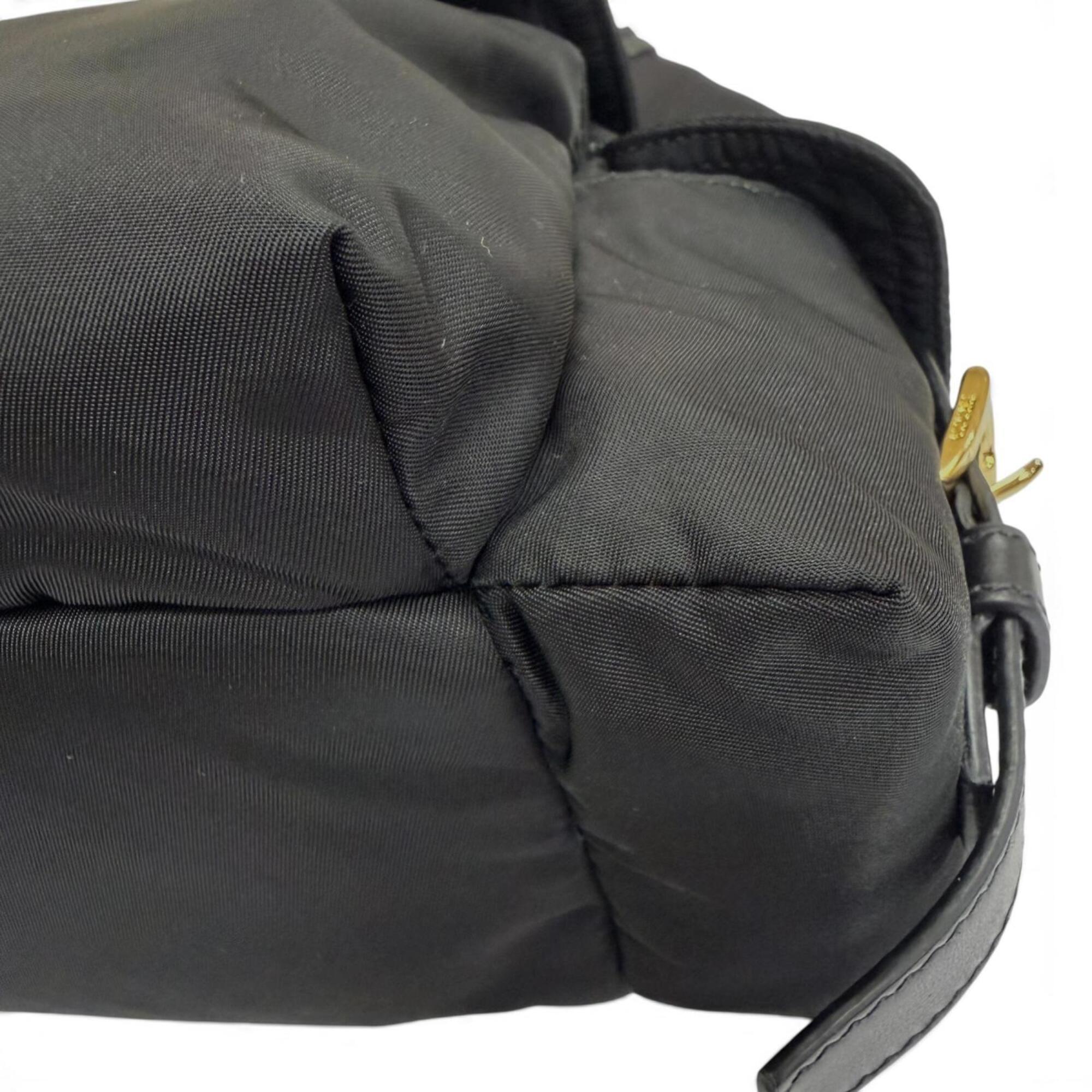 Prada Black Gold Polyamide Leather Shoulder Bag (Pre-Owned)