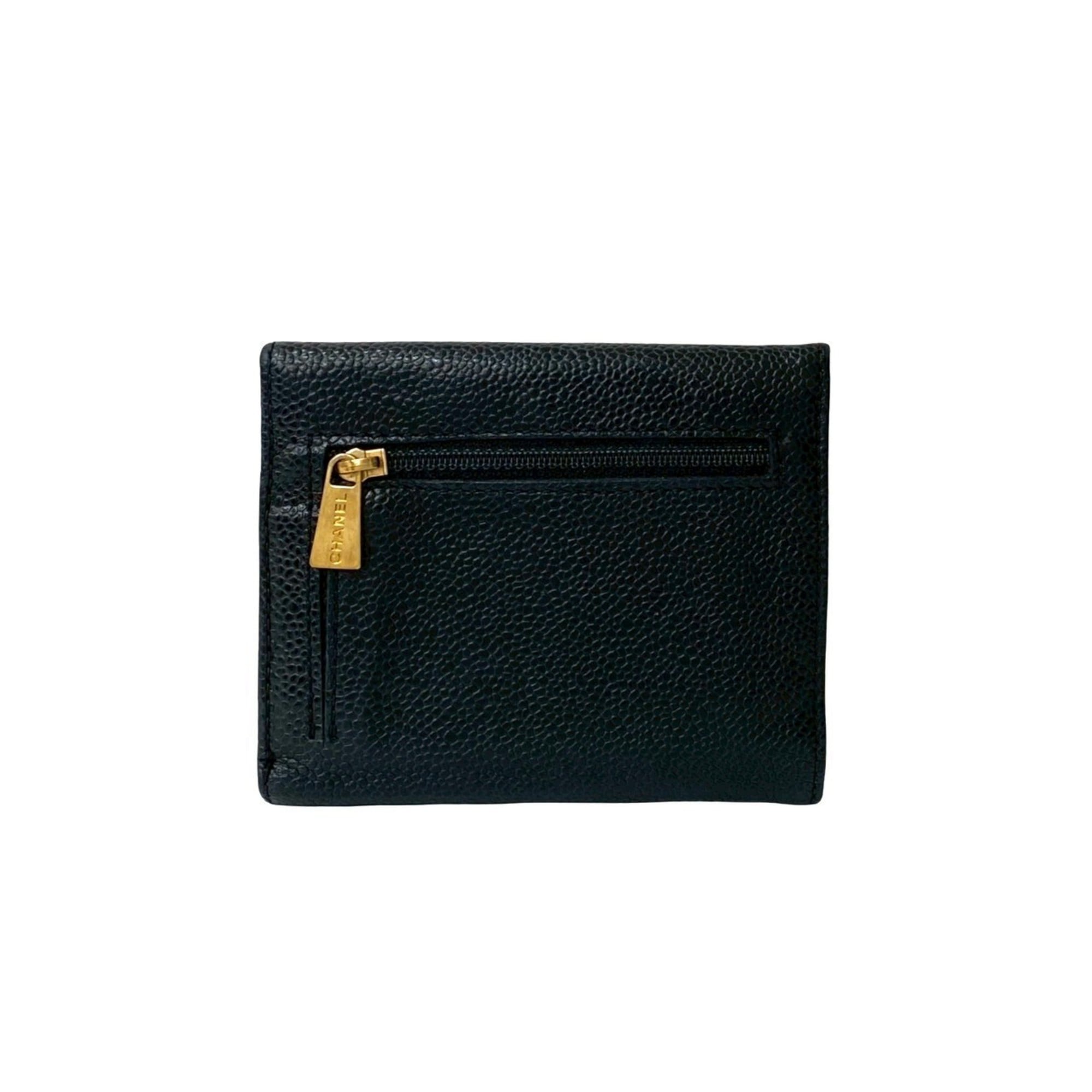 Chanel Black Grained Calfskin Wallet (Tri-Fold) (Pre-Owned)