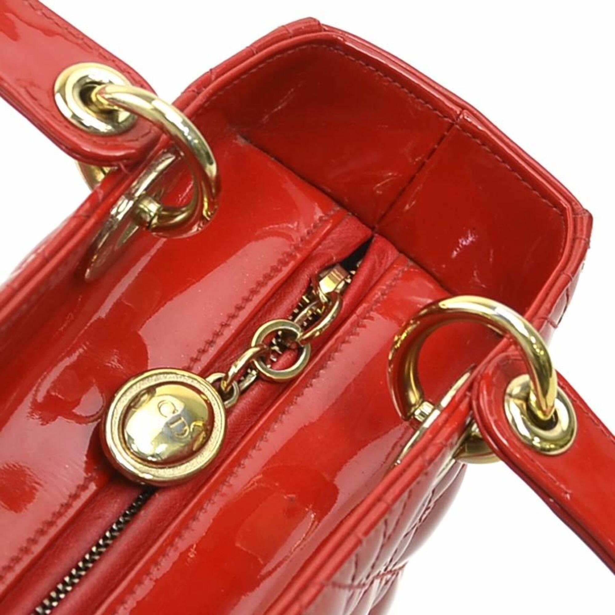 Christian Dior Red Color Patent Leather Handbag Shoulder Bag (Pre-Owned)
