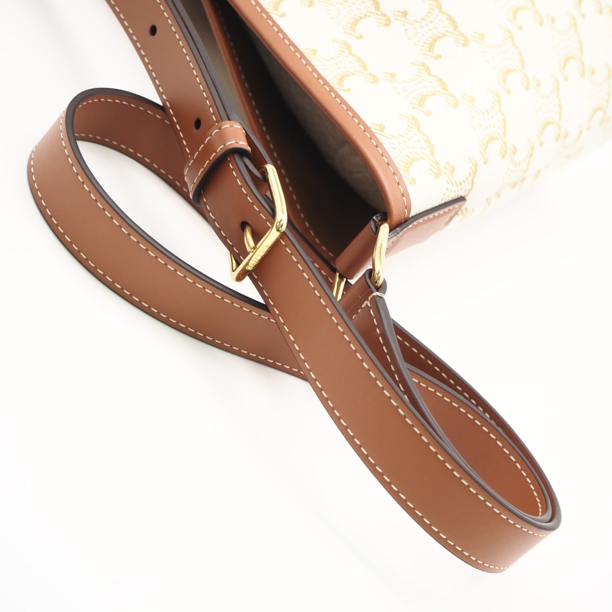 Celine Beige White Coated Canvas Leather Shoulder Bag (Pre-Owned)