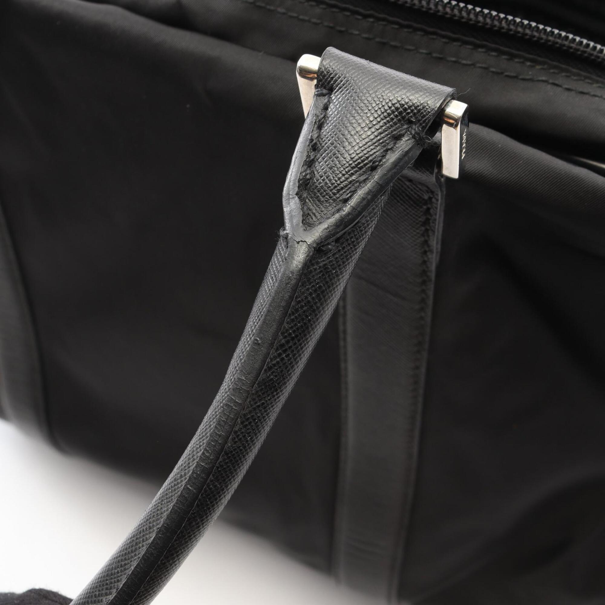 Prada Black Nylon Saffiano Triangle Boston Bag Handbag (Pre-Owned)