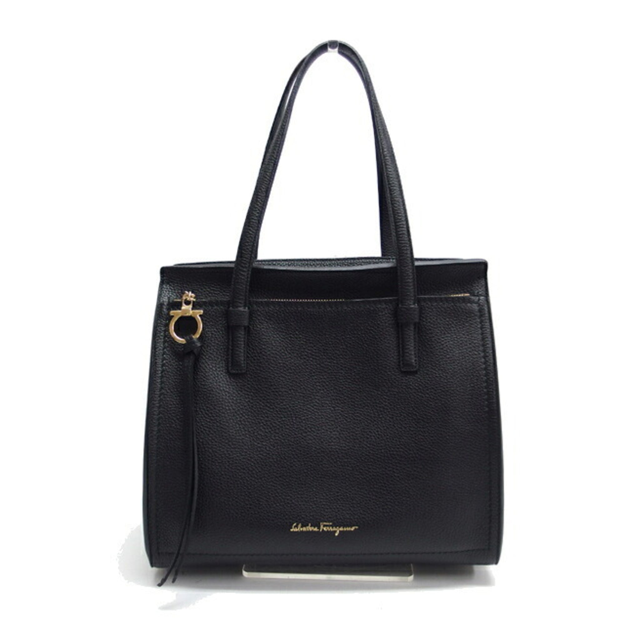 Salvatore Ferragamo Gancini Black Leather Shoulder Bag Tote Bag (Pre-Owned)