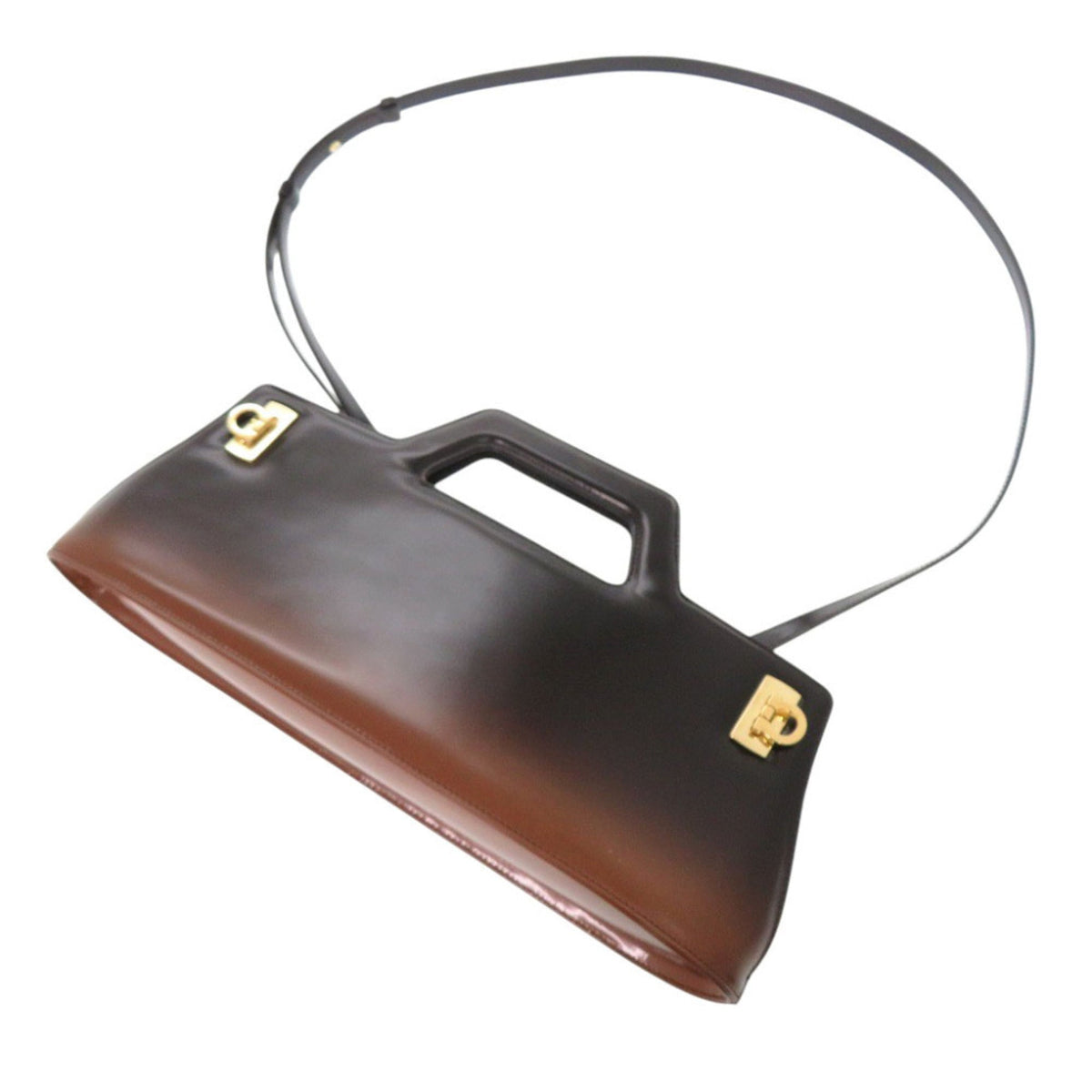 Salvatore Ferragamo Black Brown Patent Leather Handbag Shoulder Bag (Pre-Owned)