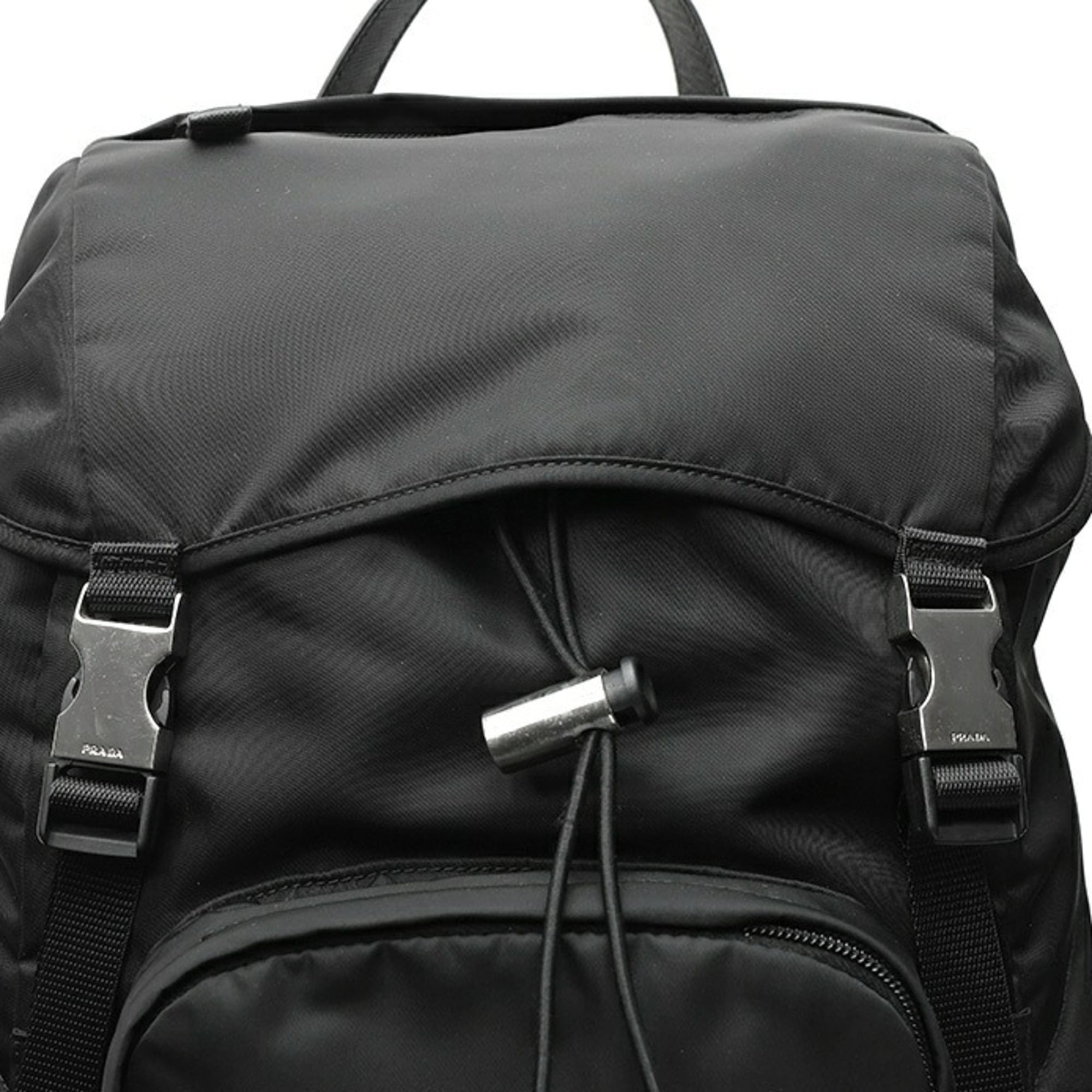 Prada Black Fabric Saffiano Triangle Leather Backpack (Pre-Owned)