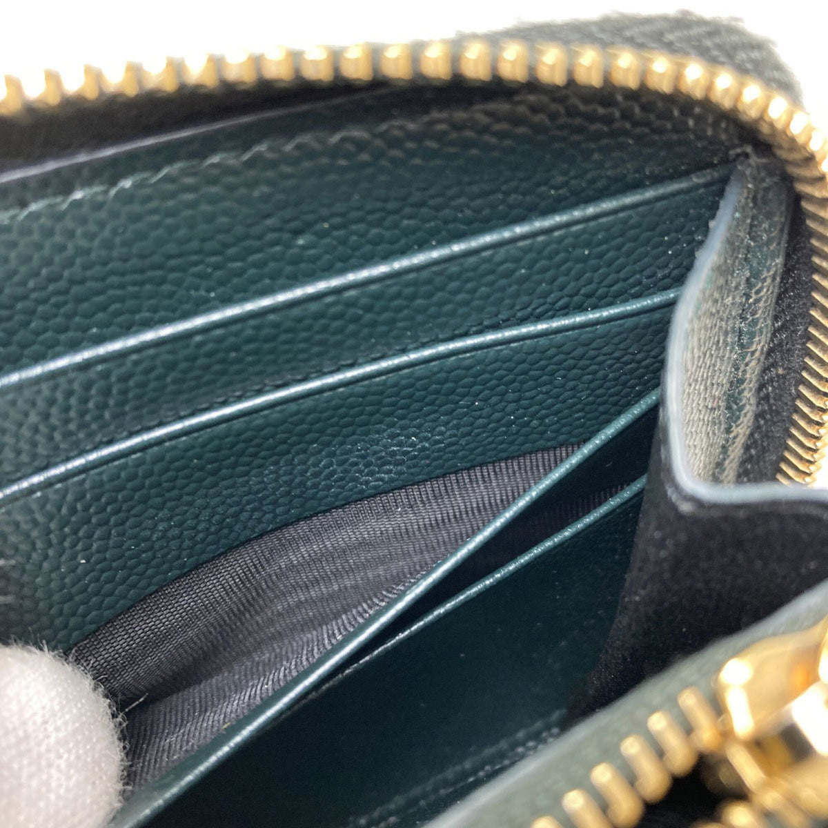 Saint Laurent Dark Green Leather Long Wallet (Bi-Fold) (Pre-Owned)