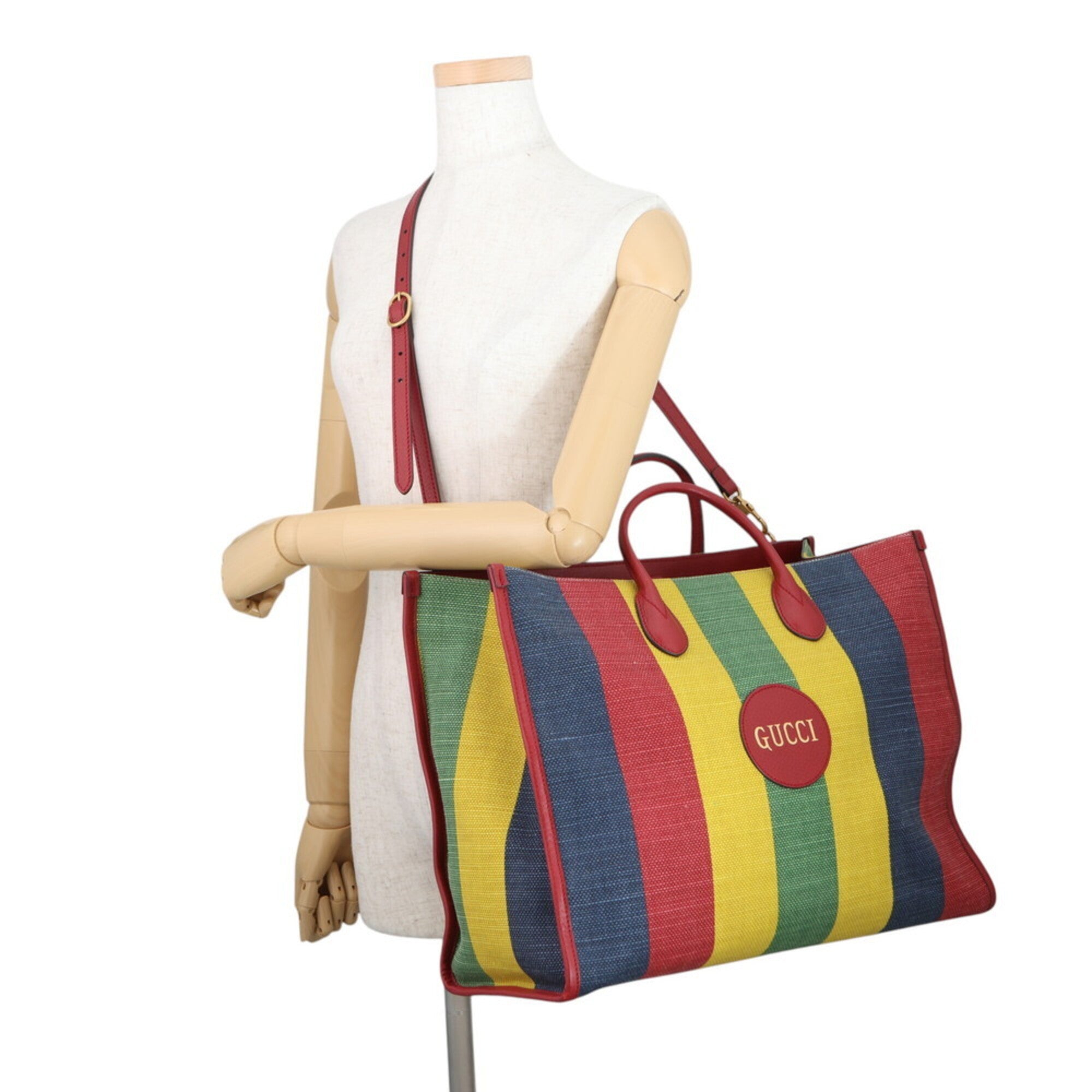 Gucci Multi-Color Red Color Leather Canvas Shoulder Bag Tote Bag (Pre-Owned)