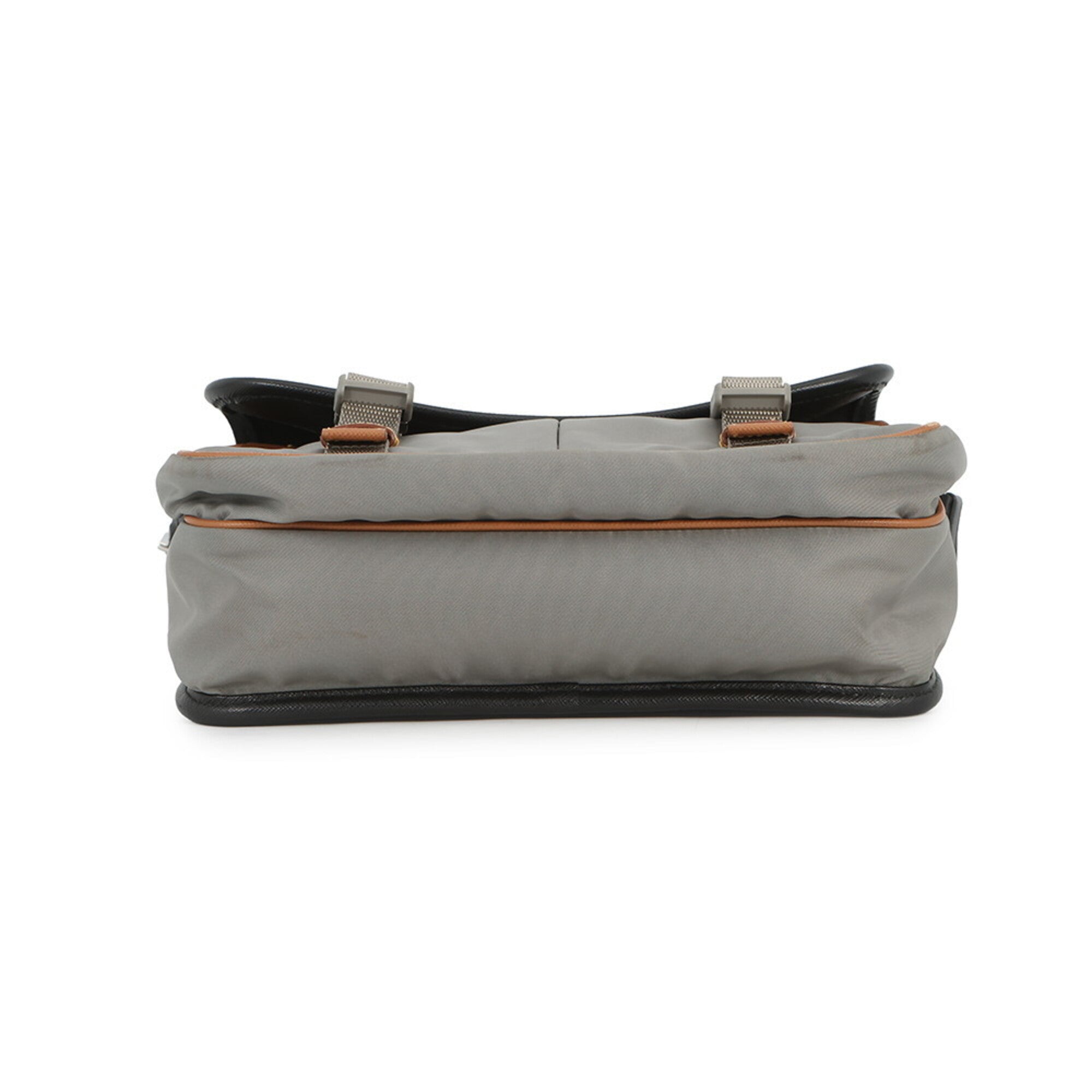 Prada Black Gray Brown Nylon Leather Handbag Shoulder Bag (Pre-Owned)