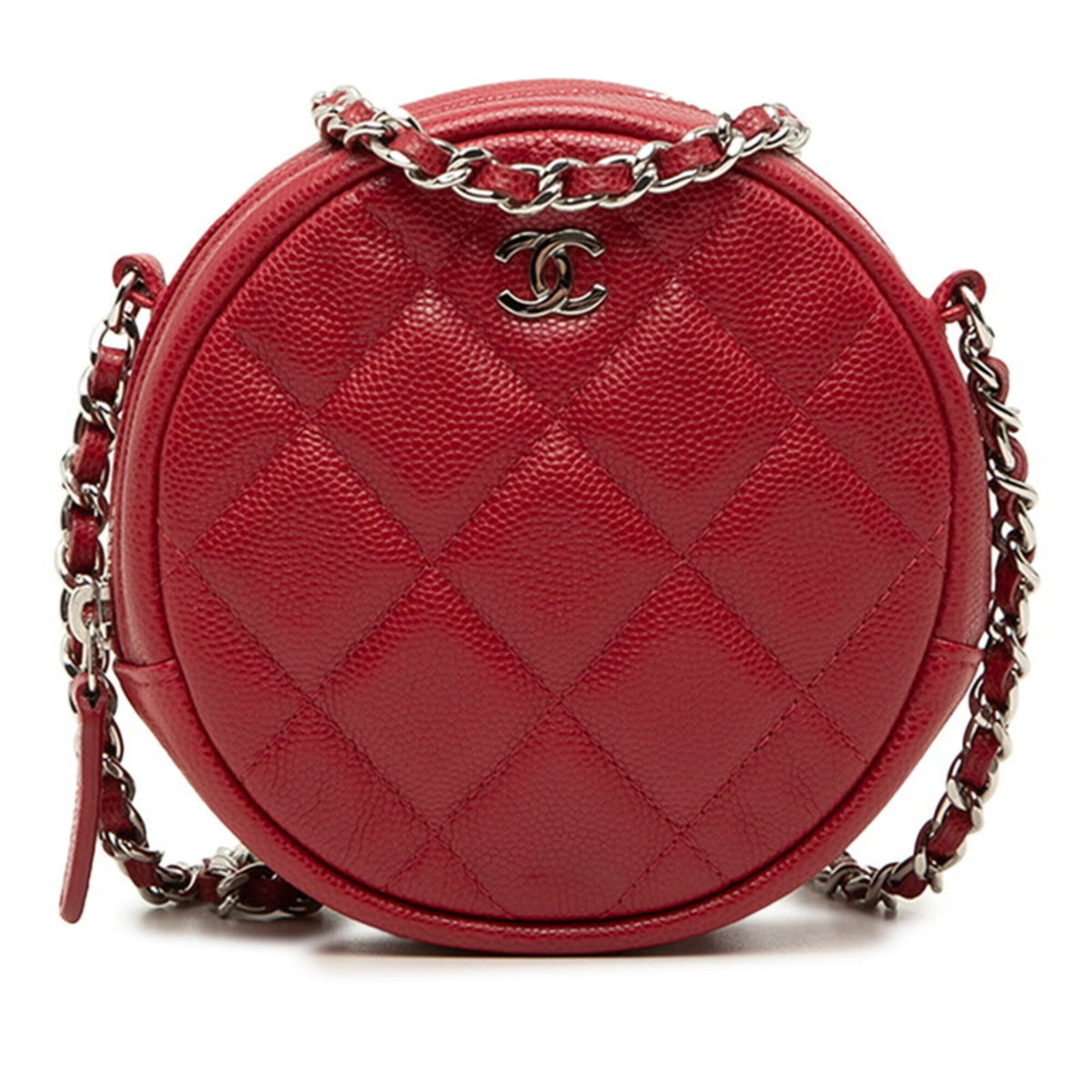 Chanel Red Color Grained Calfskin Shoulder Bag (Pre-Owned)