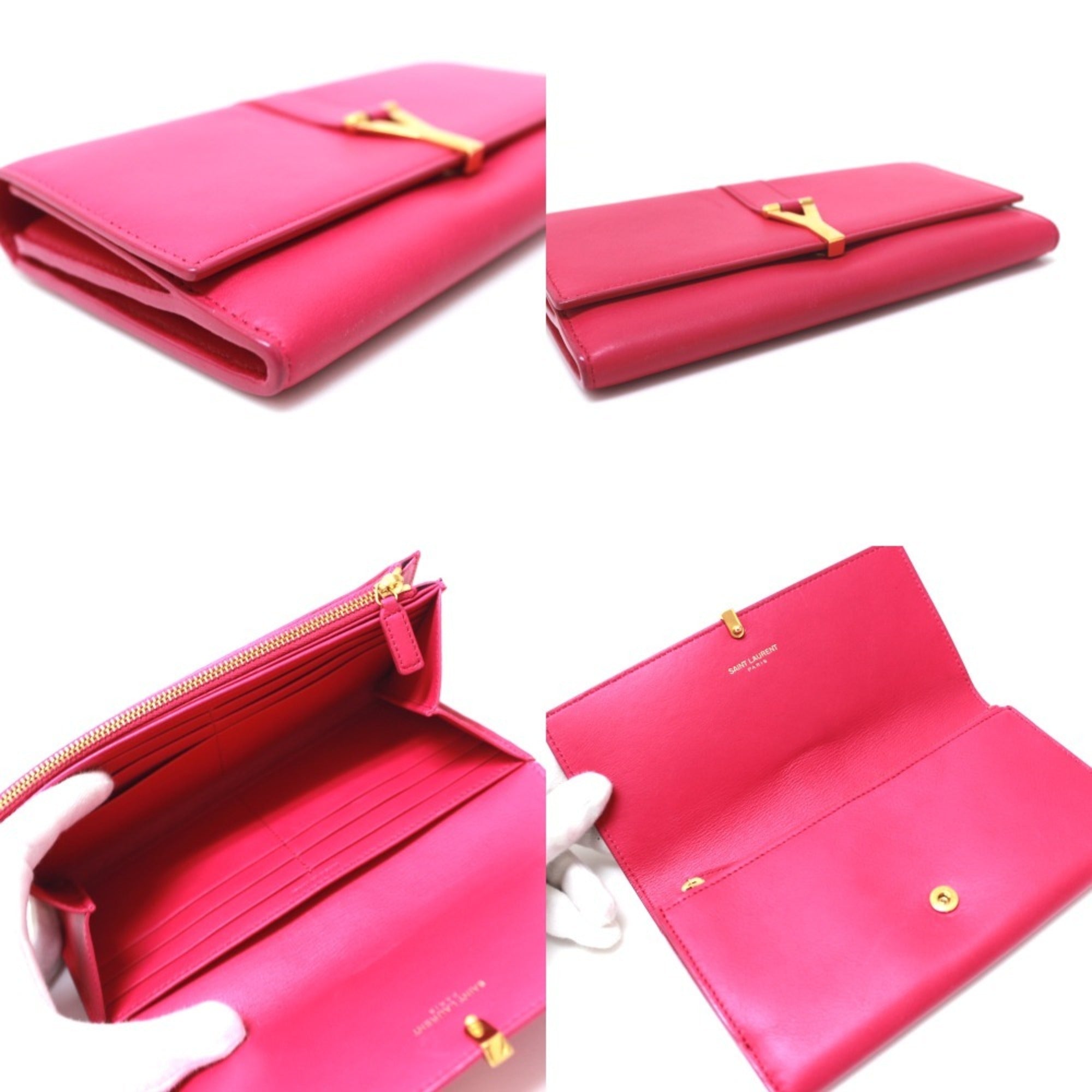 Yves Saint Laurent Pink Leather Long Wallet (Bi-Fold) (Pre-Owned)