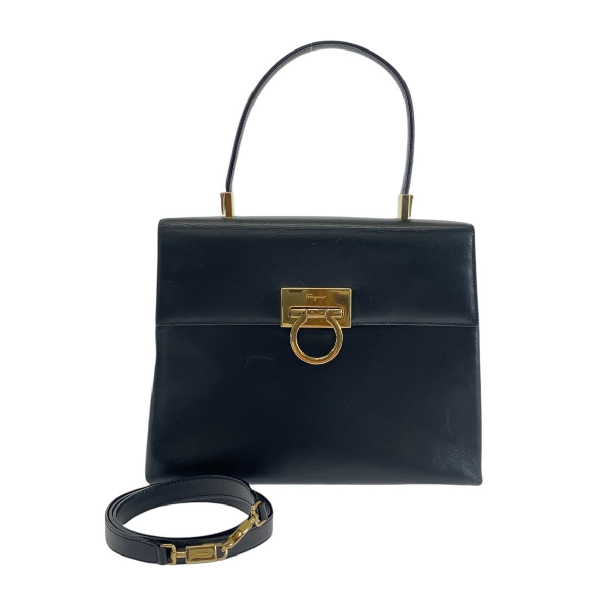 Salvatore Ferragamo Black Leather Handbag Shoulder Bag (Pre-Owned)