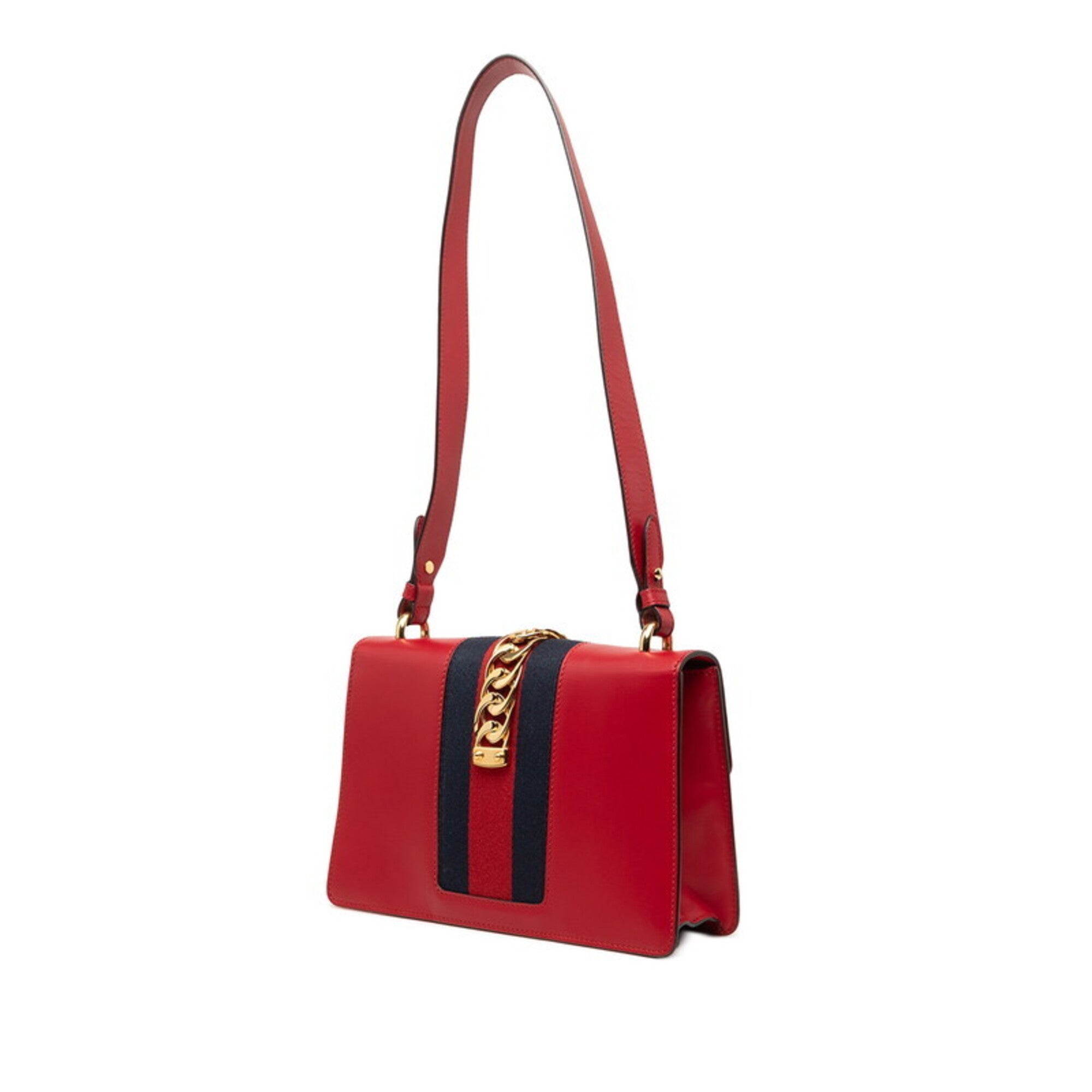 Gucci Navy Red Color Leather Shoulder Bag (Pre-Owned)