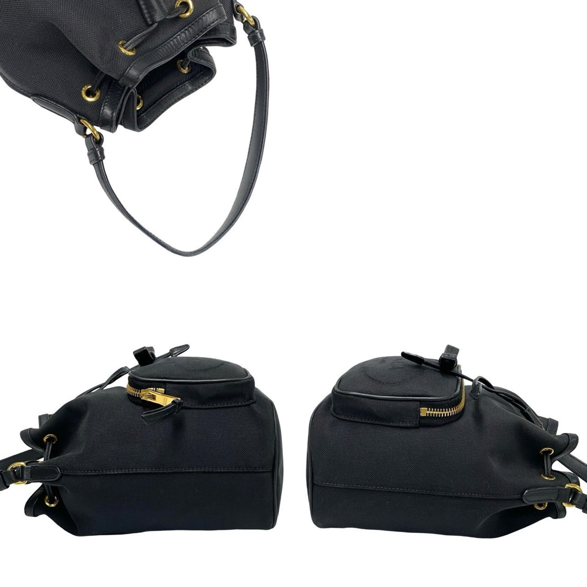 Prada Black Leather Canvas Handbag Shoulder Bag (Pre-Owned)