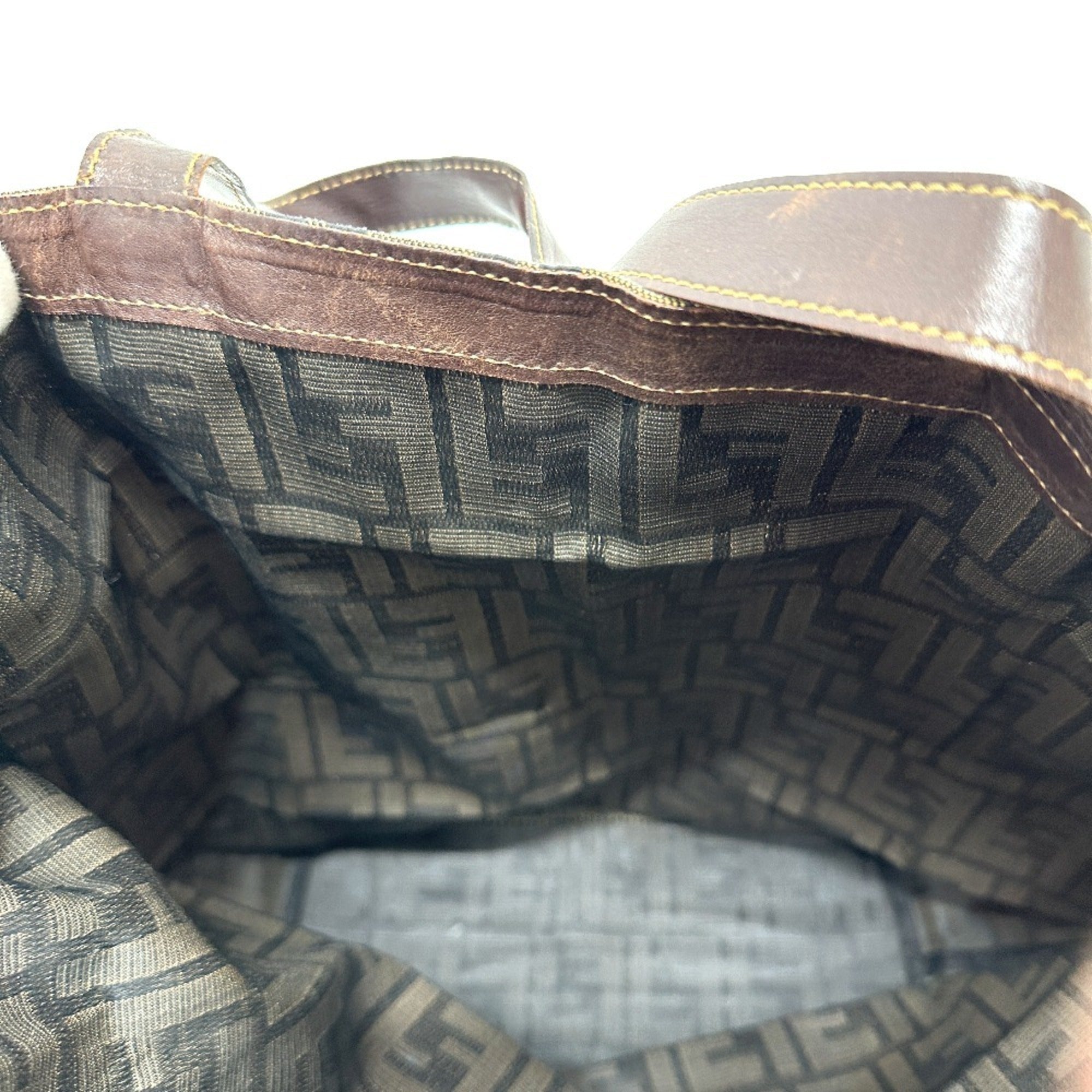 Fendi Zucca Brown Leather Canvas Eco-Bag Handbag Tote Bag (Pre-Owned)