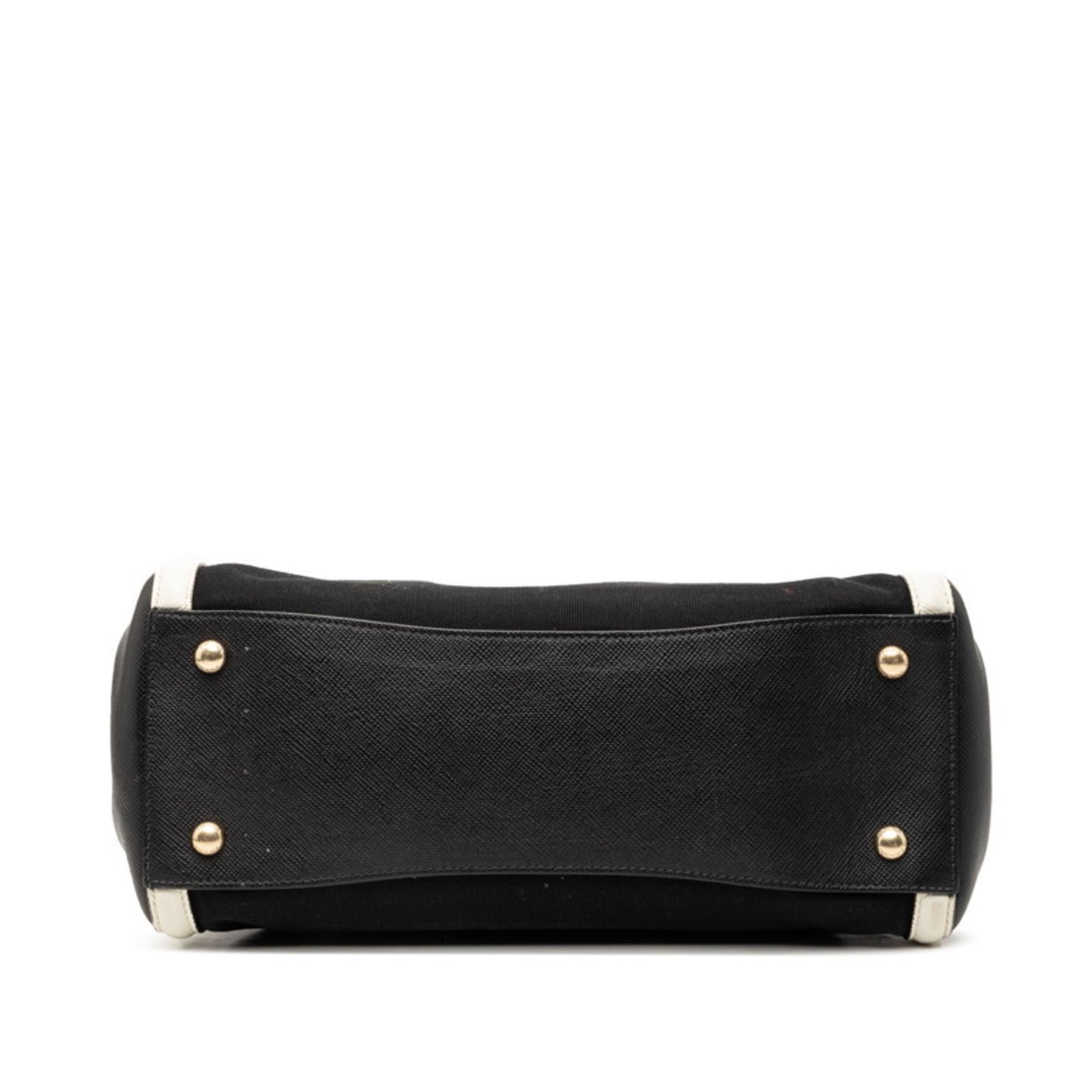 Prada Black White Canvas Leather Handbag (Pre-Owned)