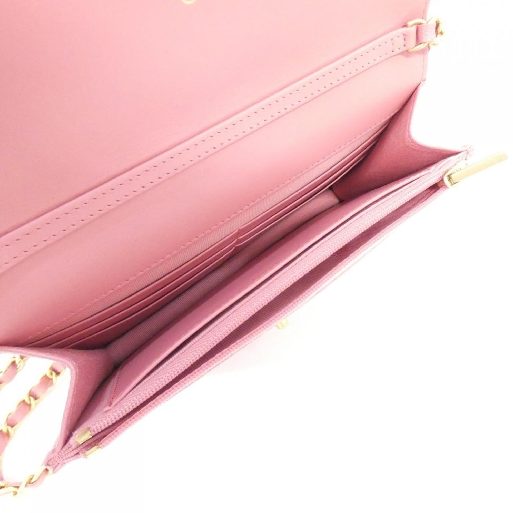 Chanel Pink Grained Calfskin Chain/Shoulder Wallet (Pre-Owned)