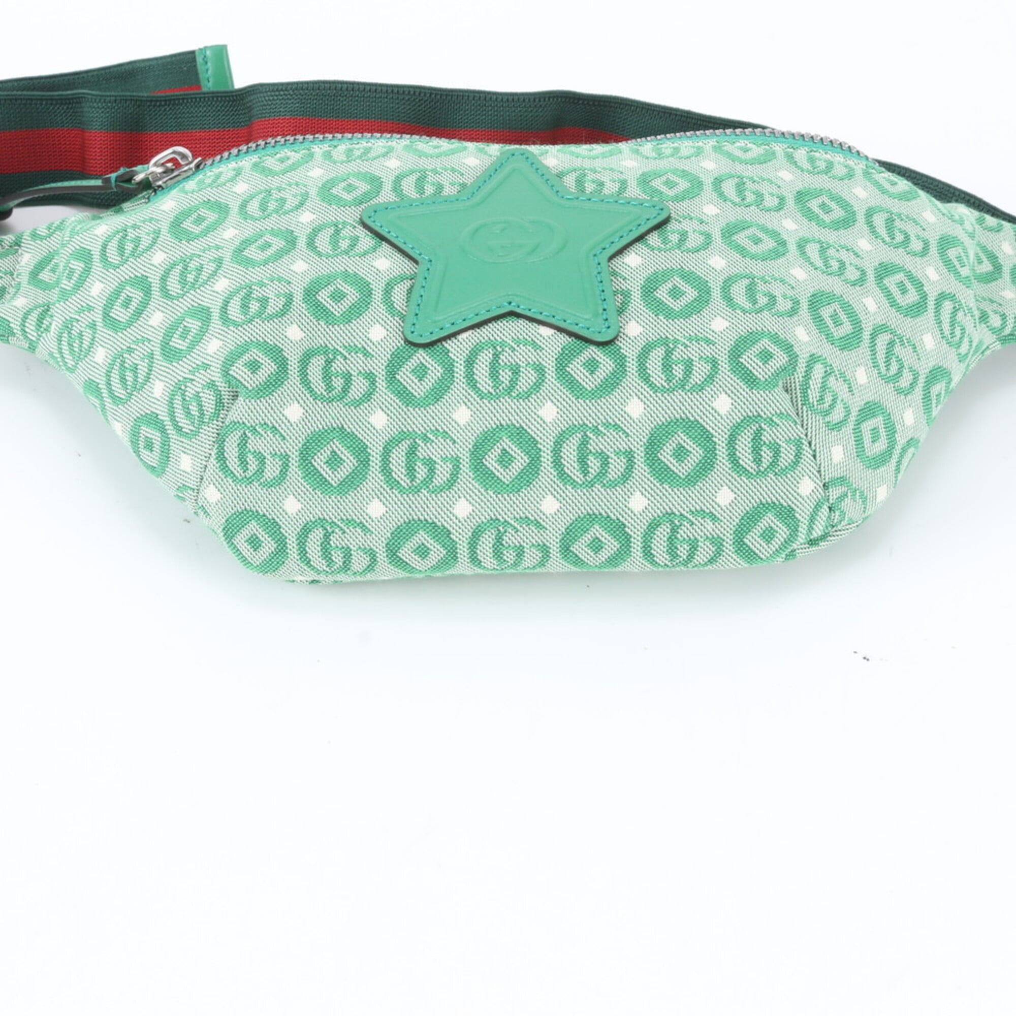 Gucci Green Red Color White Leather Canvas Sling Bag (Pre-Owned)