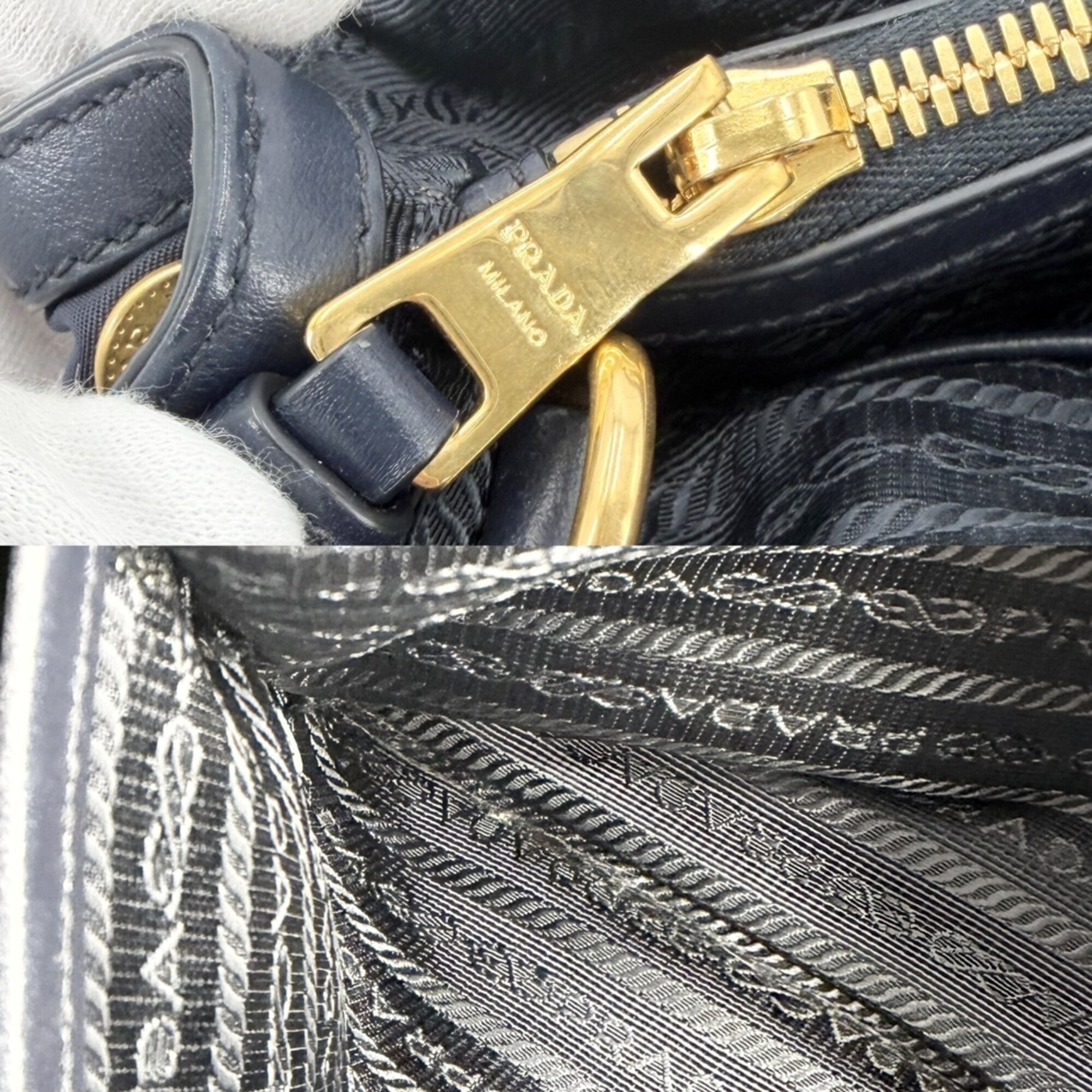 Prada Navy Nylon Leather Handbag Shoulder Bag (Pre-Owned)