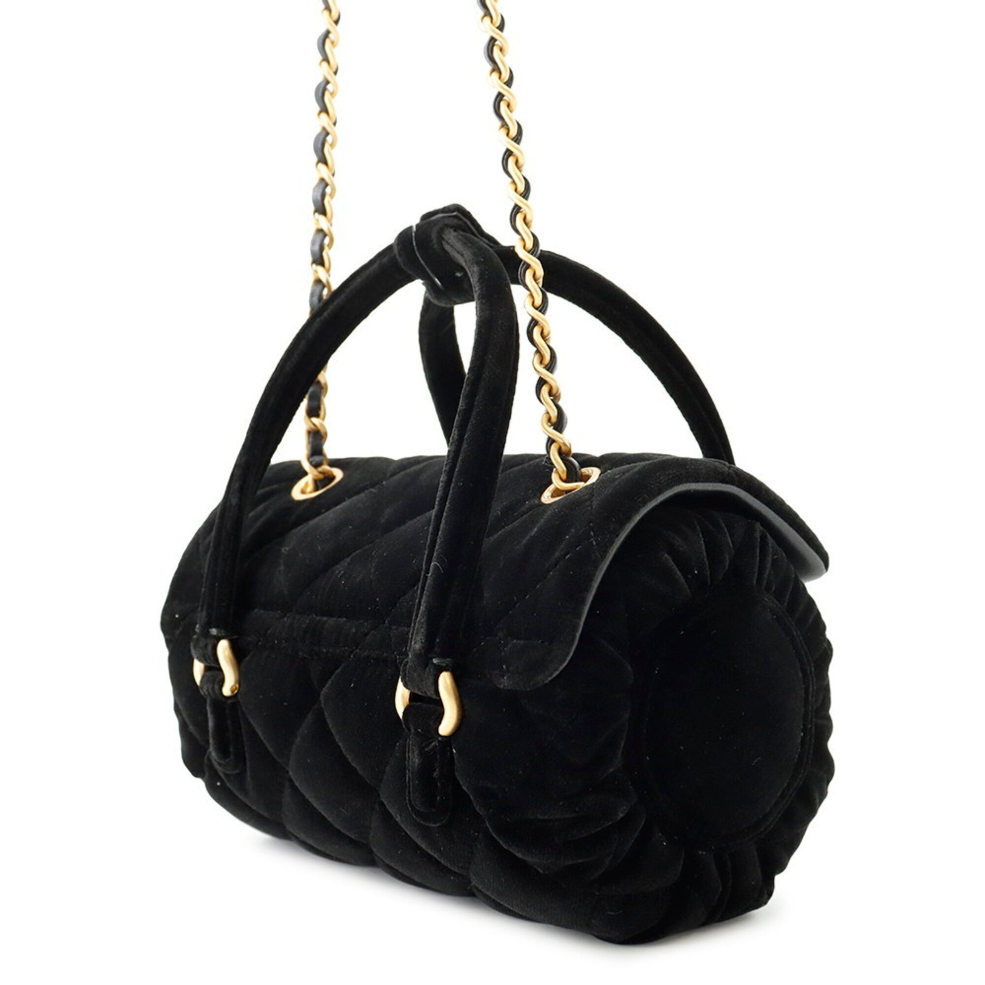 Chanel Black Velvet Handbag Shoulder Bag (Pre-Owned)