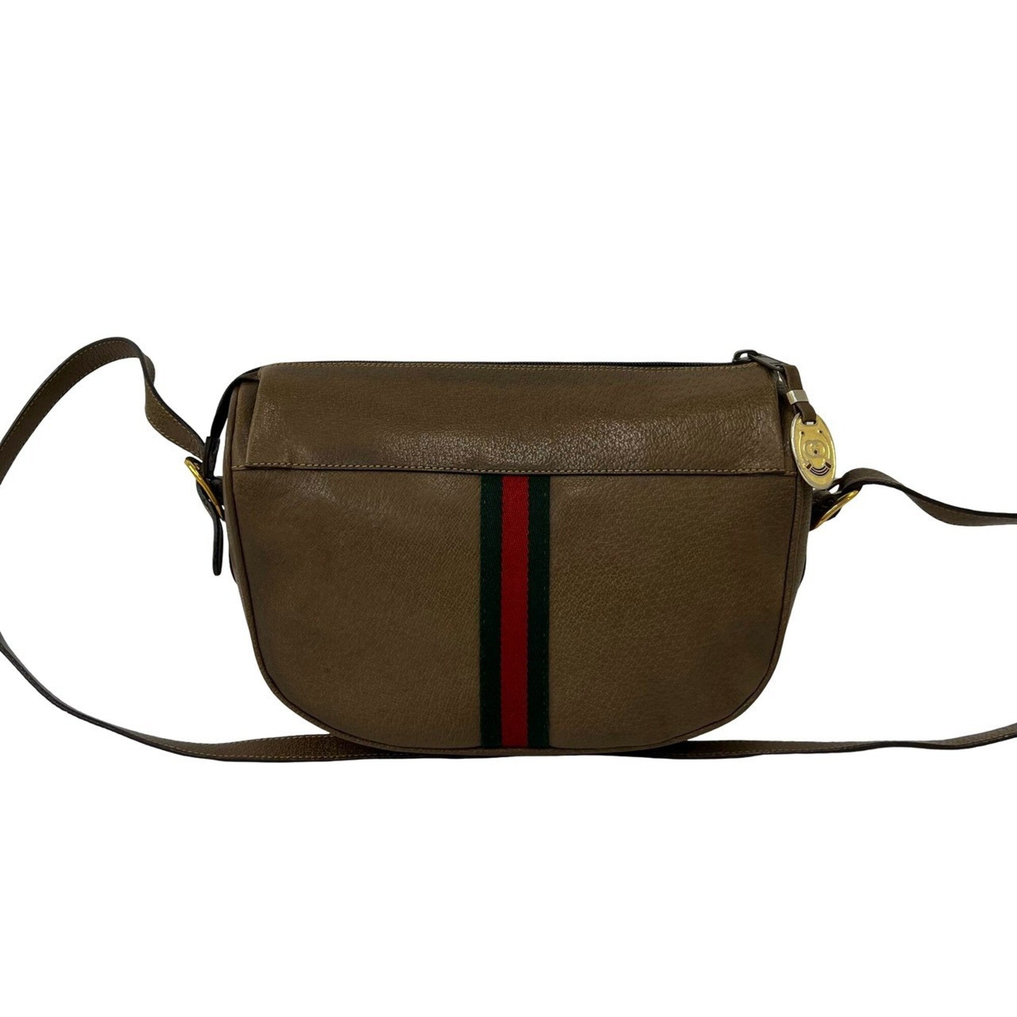 Gucci Brown Green Red Color Leather Pochette Shoulder Bag (Pre-Owned)