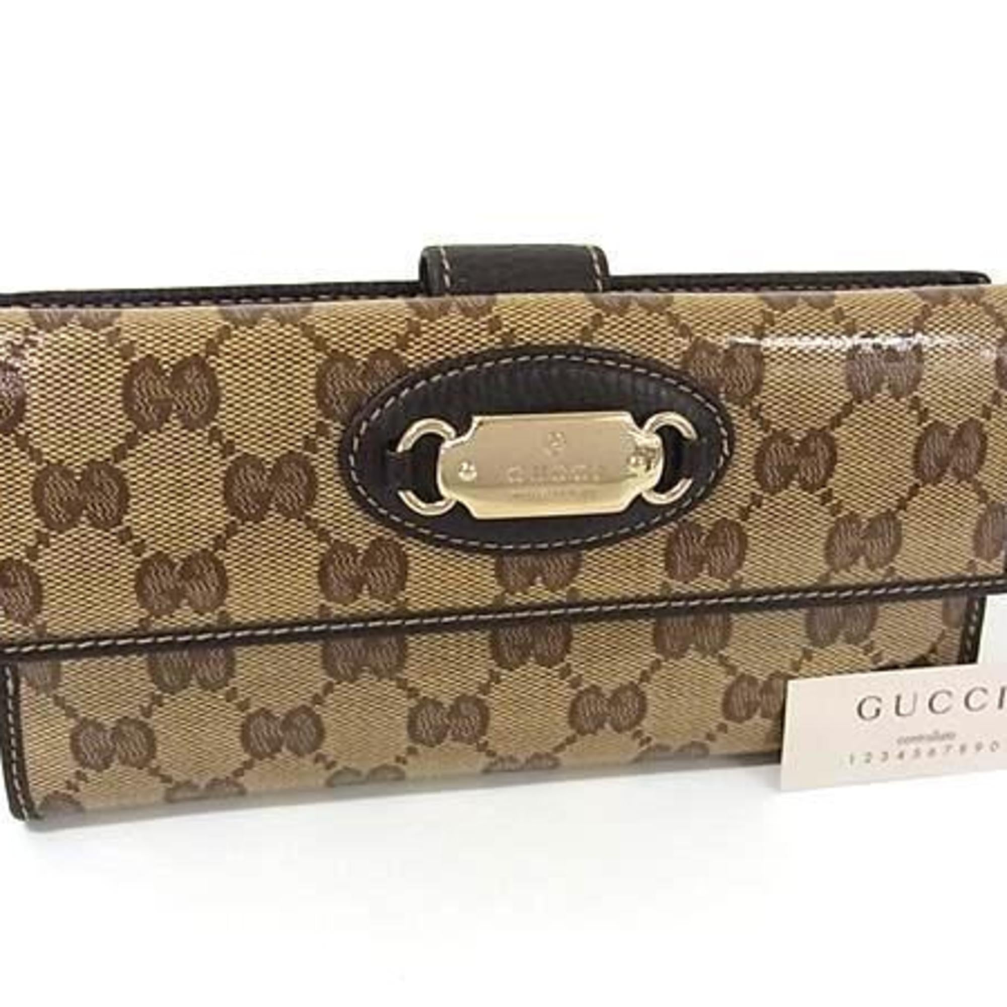 Gucci Gg Crystal Beige Brown Gg Crystal Long Wallet (Bi-Fold) (Pre-Owned)