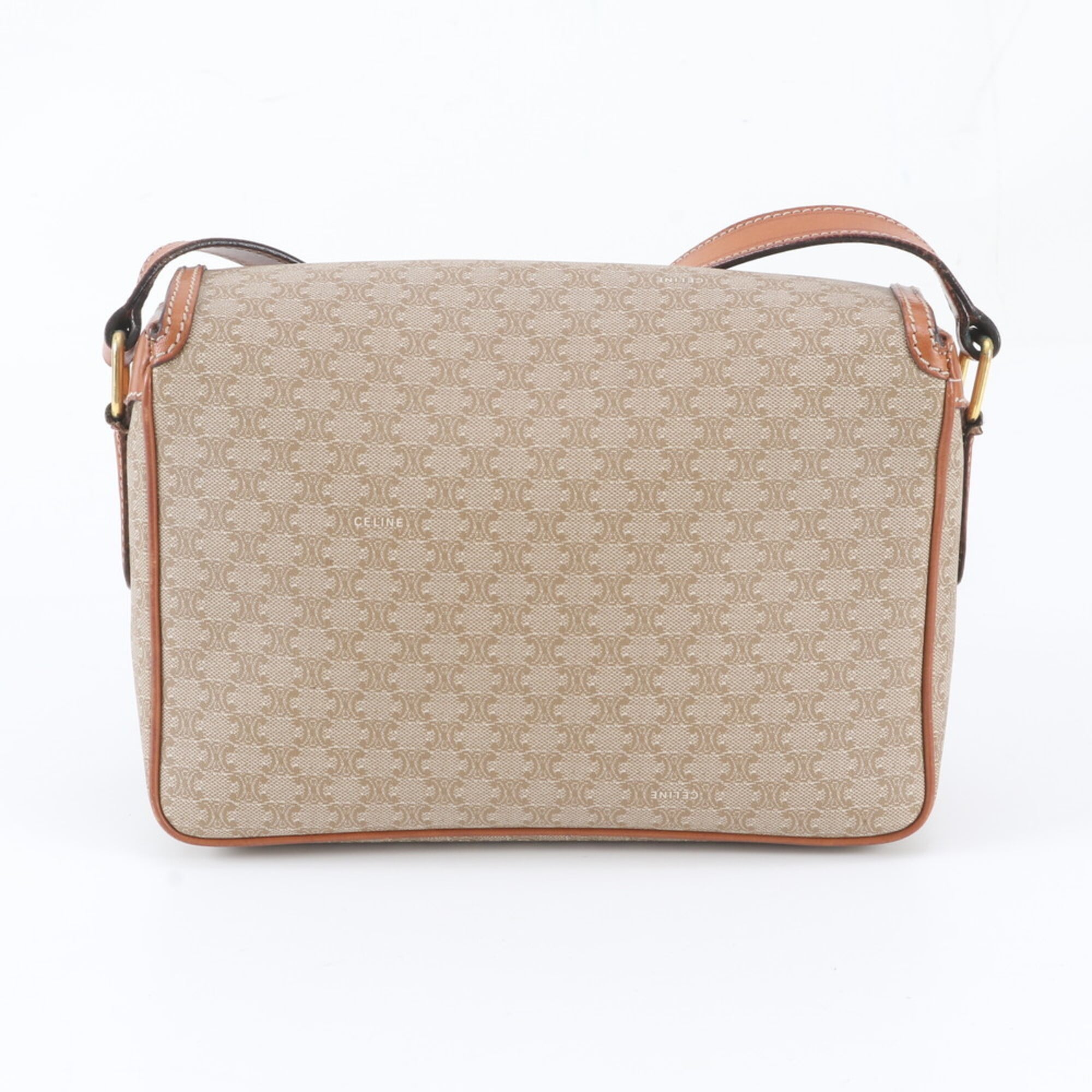 Celine Brown Leather Coated Canvas Handbag Shoulder Bag Tote Bag (Pre-Owned)